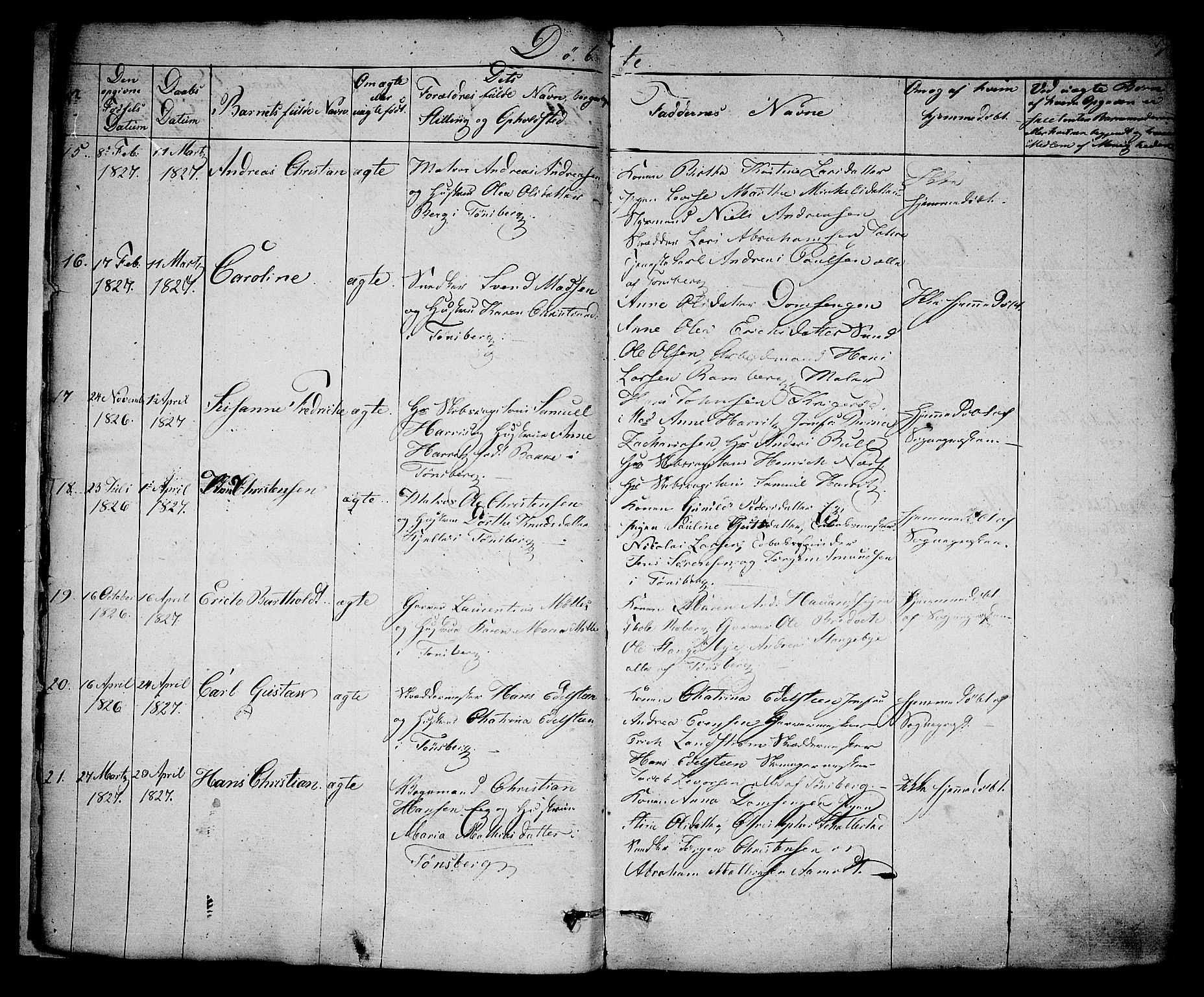 Tønsberg kirkebøker, AV/SAKO-A-330/F/Fa/L0005: Parish register (official) no. I 5, 1827-1836, p. 6-7