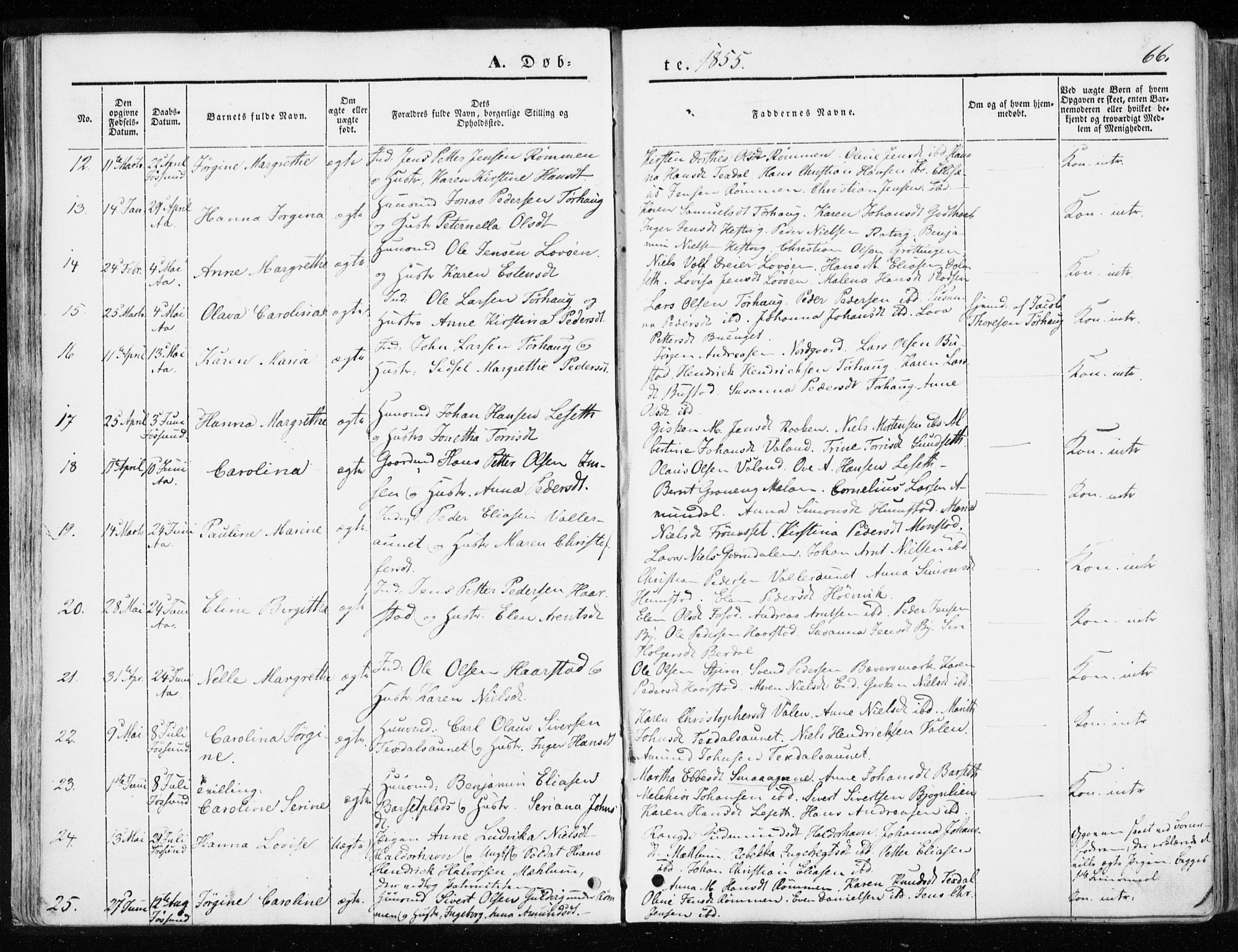 Ministerialprotokoller, klokkerbøker og fødselsregistre - Sør-Trøndelag, SAT/A-1456/655/L0677: Parish register (official) no. 655A06, 1847-1860, p. 66