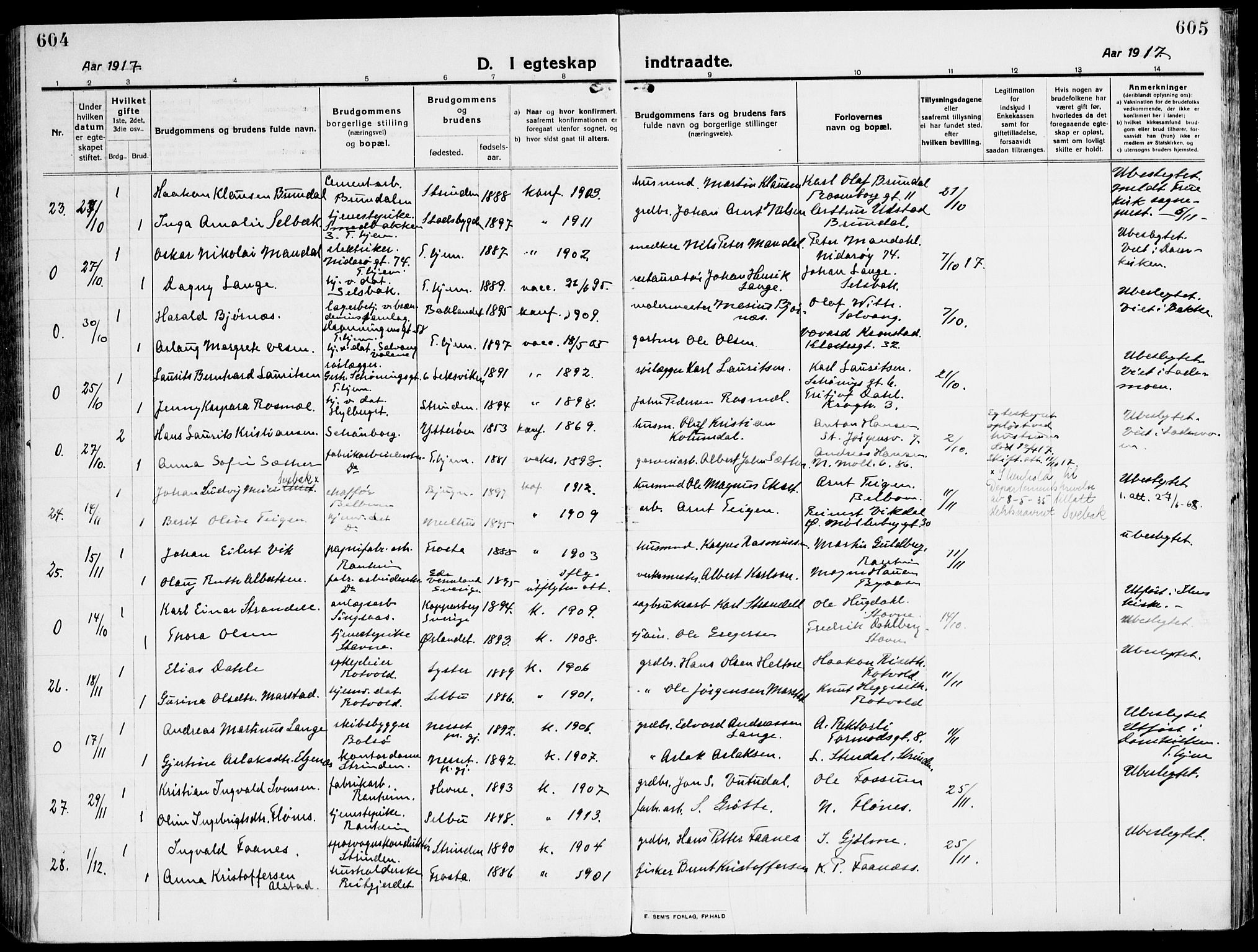 Ministerialprotokoller, klokkerbøker og fødselsregistre - Sør-Trøndelag, SAT/A-1456/607/L0321: Parish register (official) no. 607A05, 1916-1935, p. 604-605