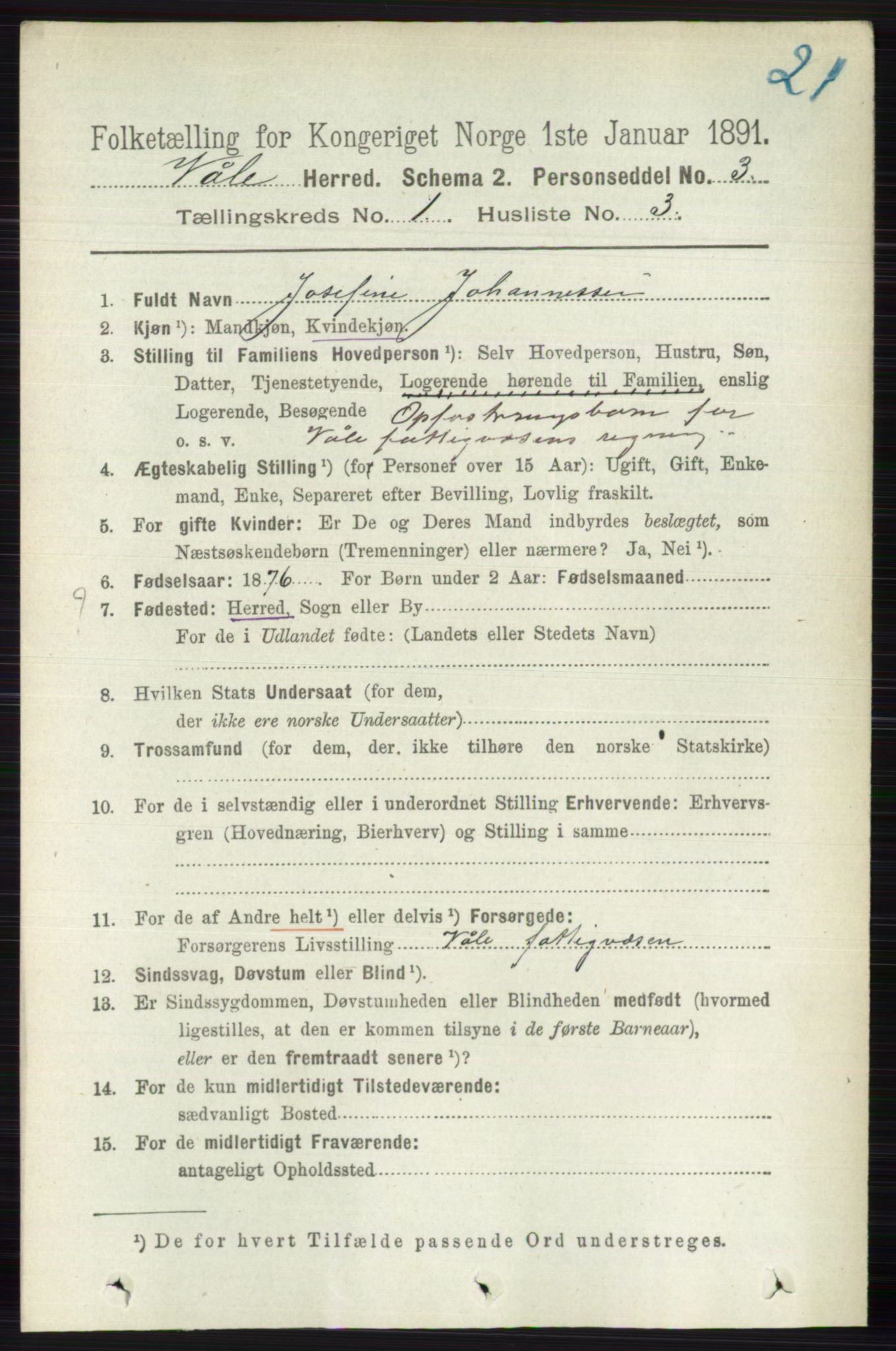 RA, 1891 census for 0716 Våle, 1891, p. 101