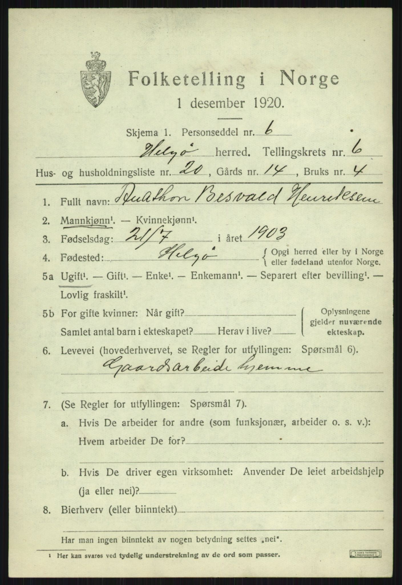 SATØ, 1920 census for Helgøy, 1920, p. 2498
