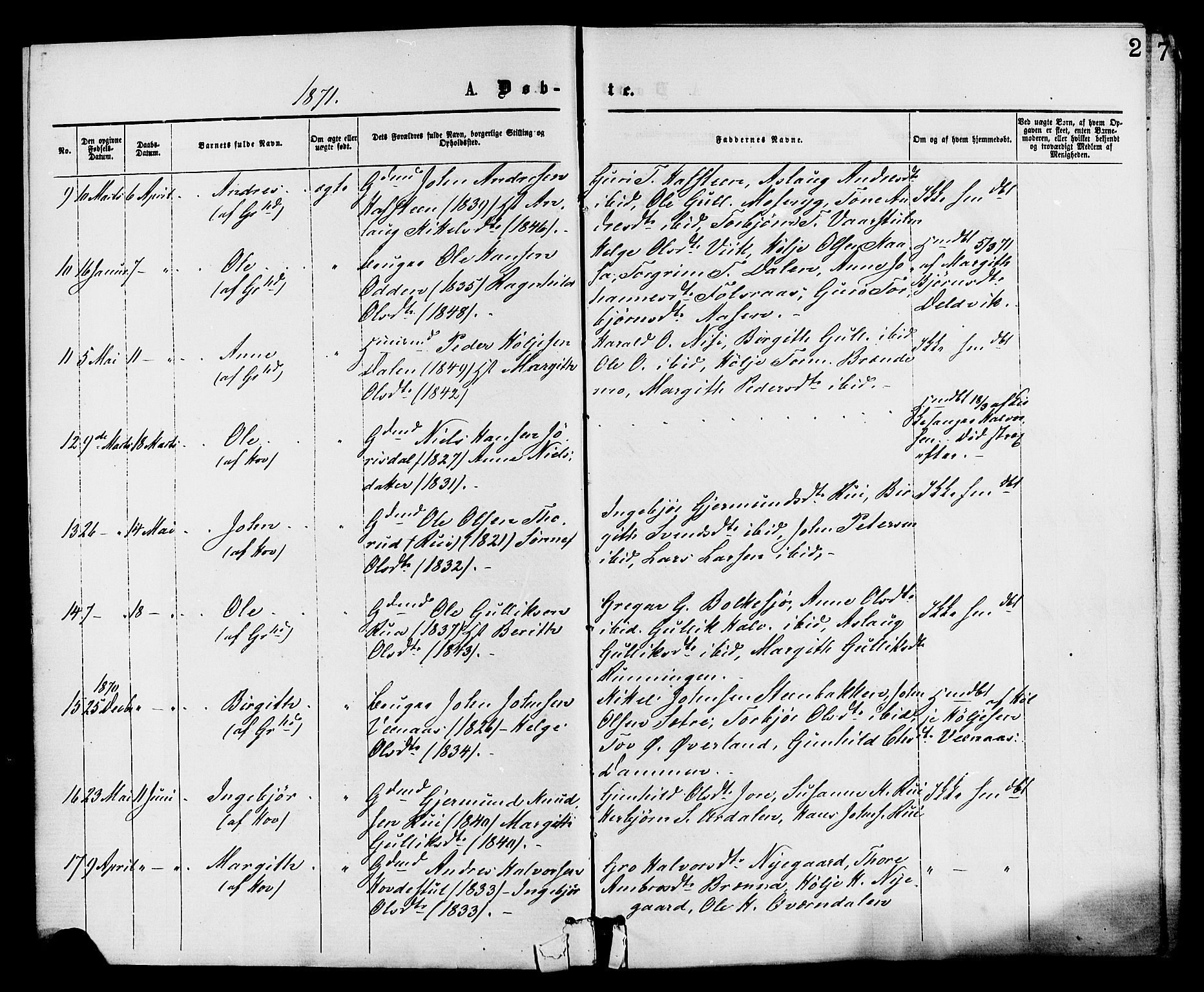 Gransherad kirkebøker, SAKO/A-267/F/Fa/L0004: Parish register (official) no. I 4, 1871-1886, p. 2