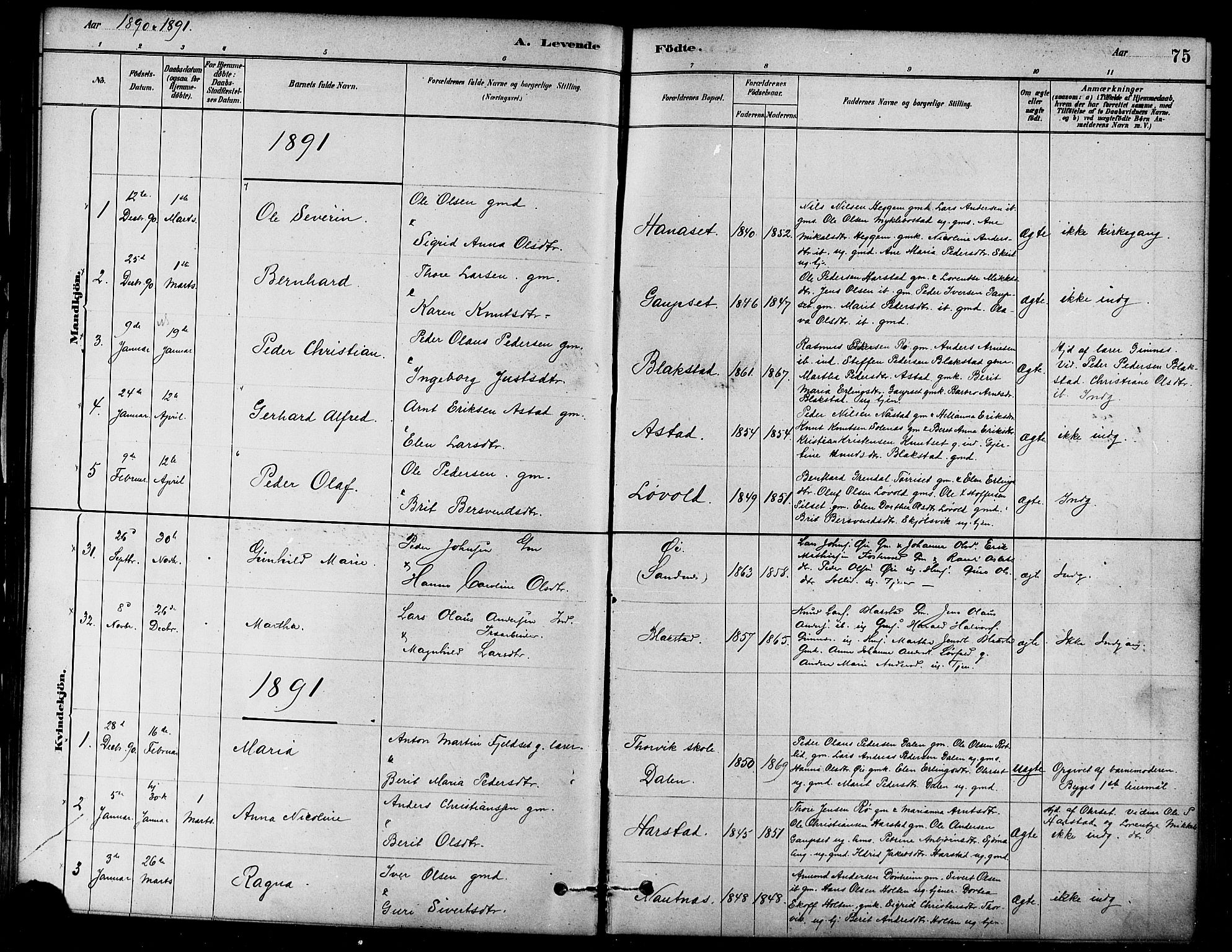 Ministerialprotokoller, klokkerbøker og fødselsregistre - Møre og Romsdal, SAT/A-1454/584/L0967: Parish register (official) no. 584A07, 1879-1894, p. 75