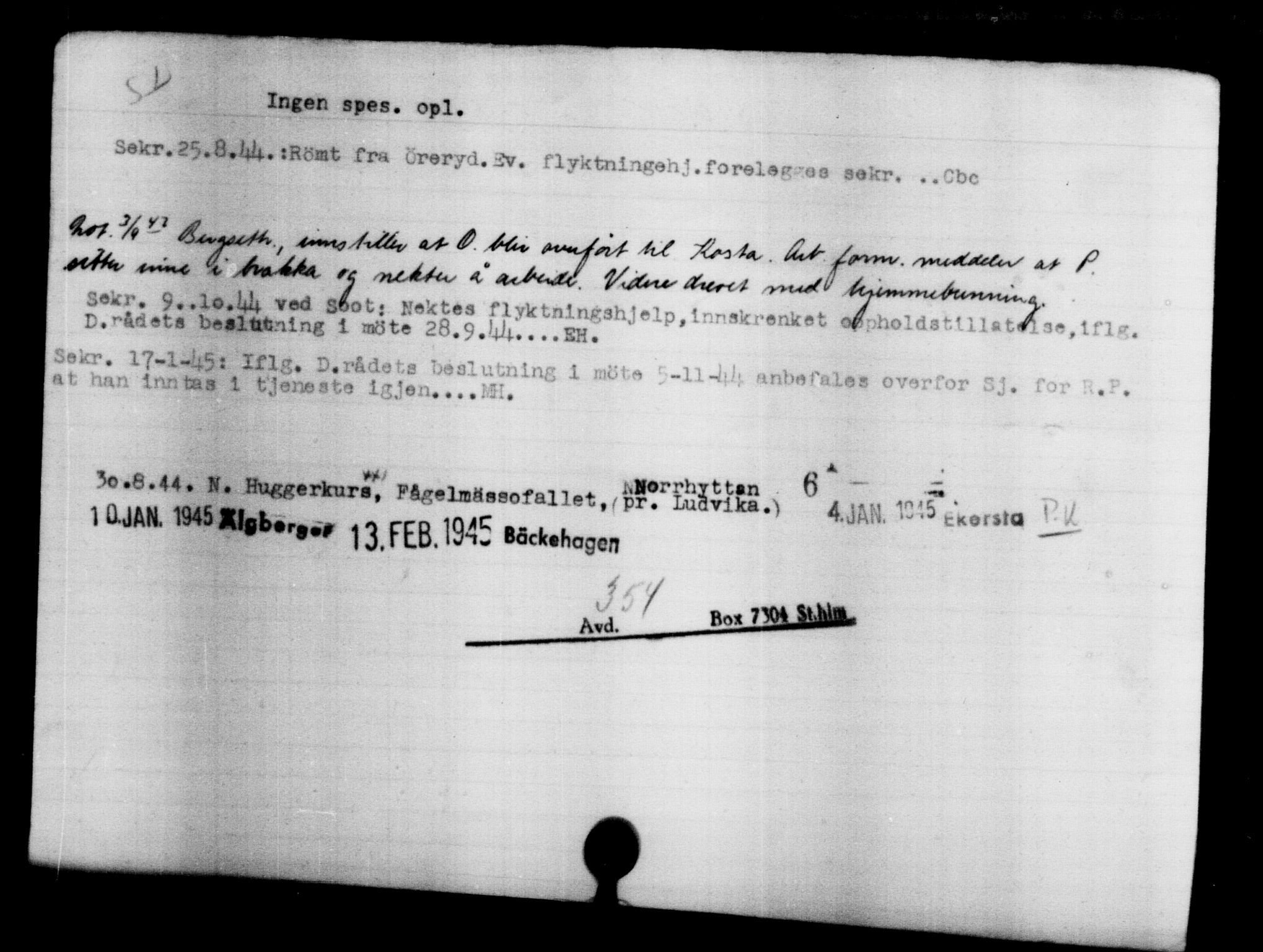 Den Kgl. Norske Legasjons Flyktningskontor, AV/RA-S-6753/V/Va/L0004: Kjesäterkartoteket.  Flyktningenr. 3496-6610, 1940-1945, p. 1320
