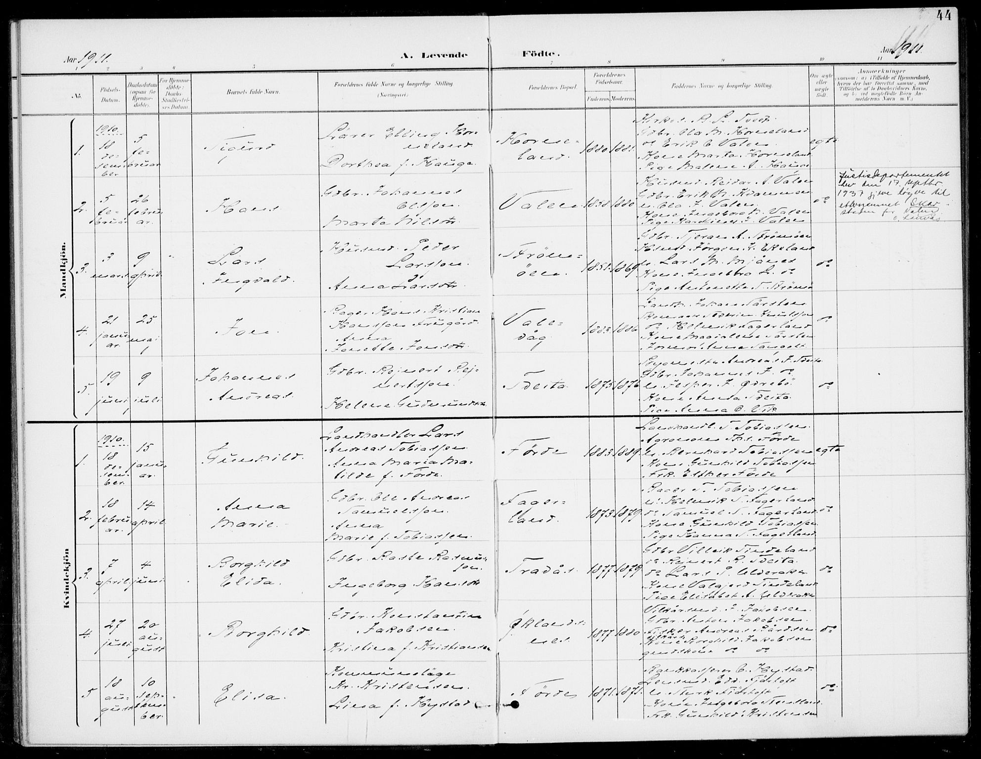Sveio Sokneprestembete, SAB/A-78501/H/Haa: Parish register (official) no. C 3, 1899-1916, p. 44