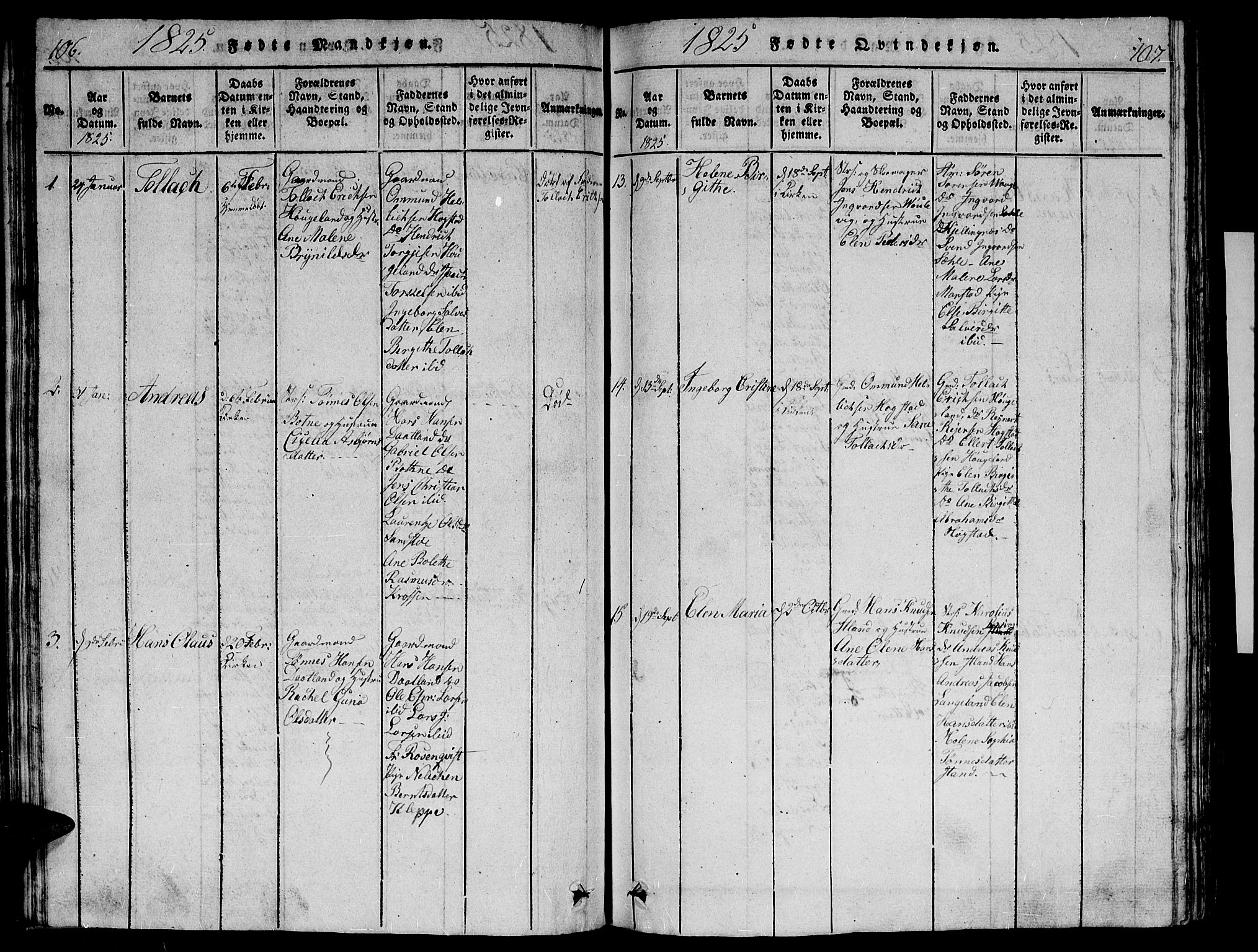 Flekkefjord sokneprestkontor, SAK/1111-0012/F/Fb/Fbb/L0001: Parish register (copy) no. B 1, 1815-1830, p. 106-107
