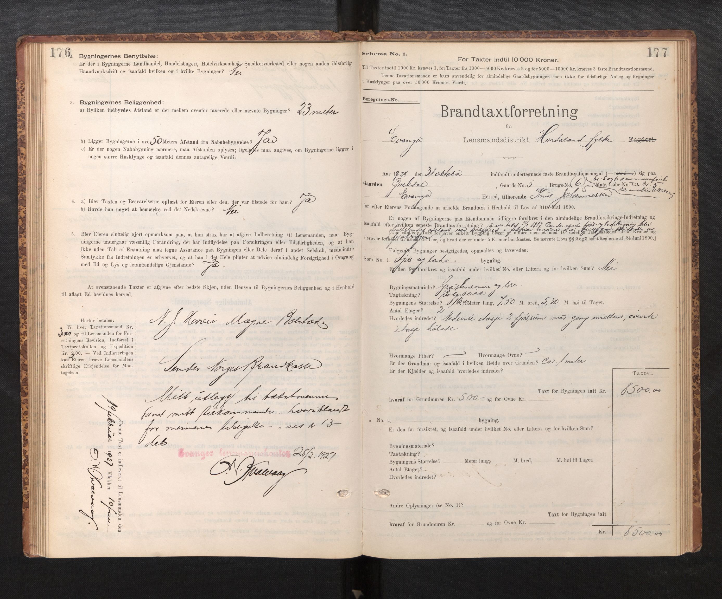 Lensmannen i Evanger, SAB/A-31701/0012/L0005: Branntakstprotokoll, skjematakst, 1895-1935, p. 176-177