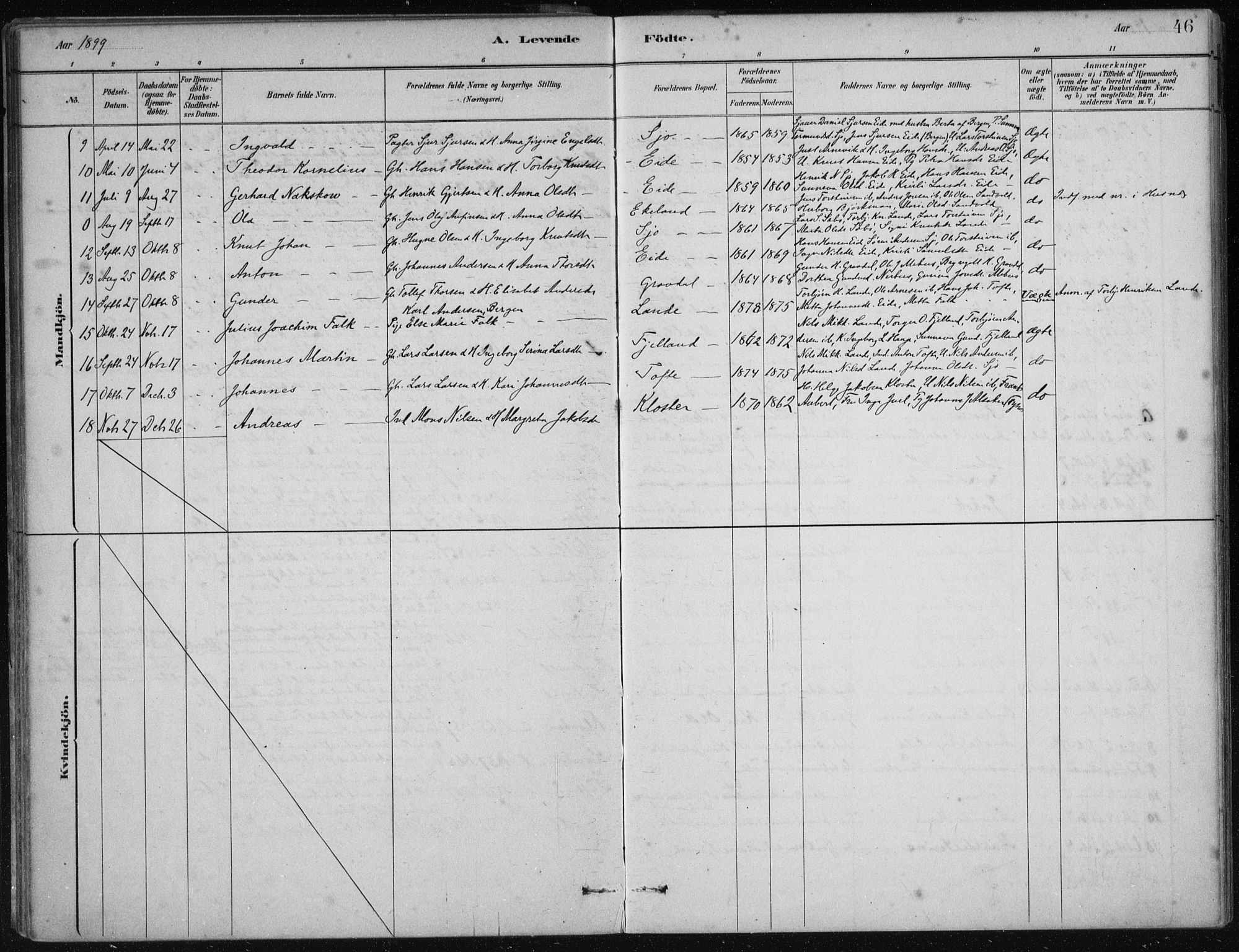 Fjelberg sokneprestembete, SAB/A-75201/H/Haa: Parish register (official) no. C  1, 1879-1918, p. 46