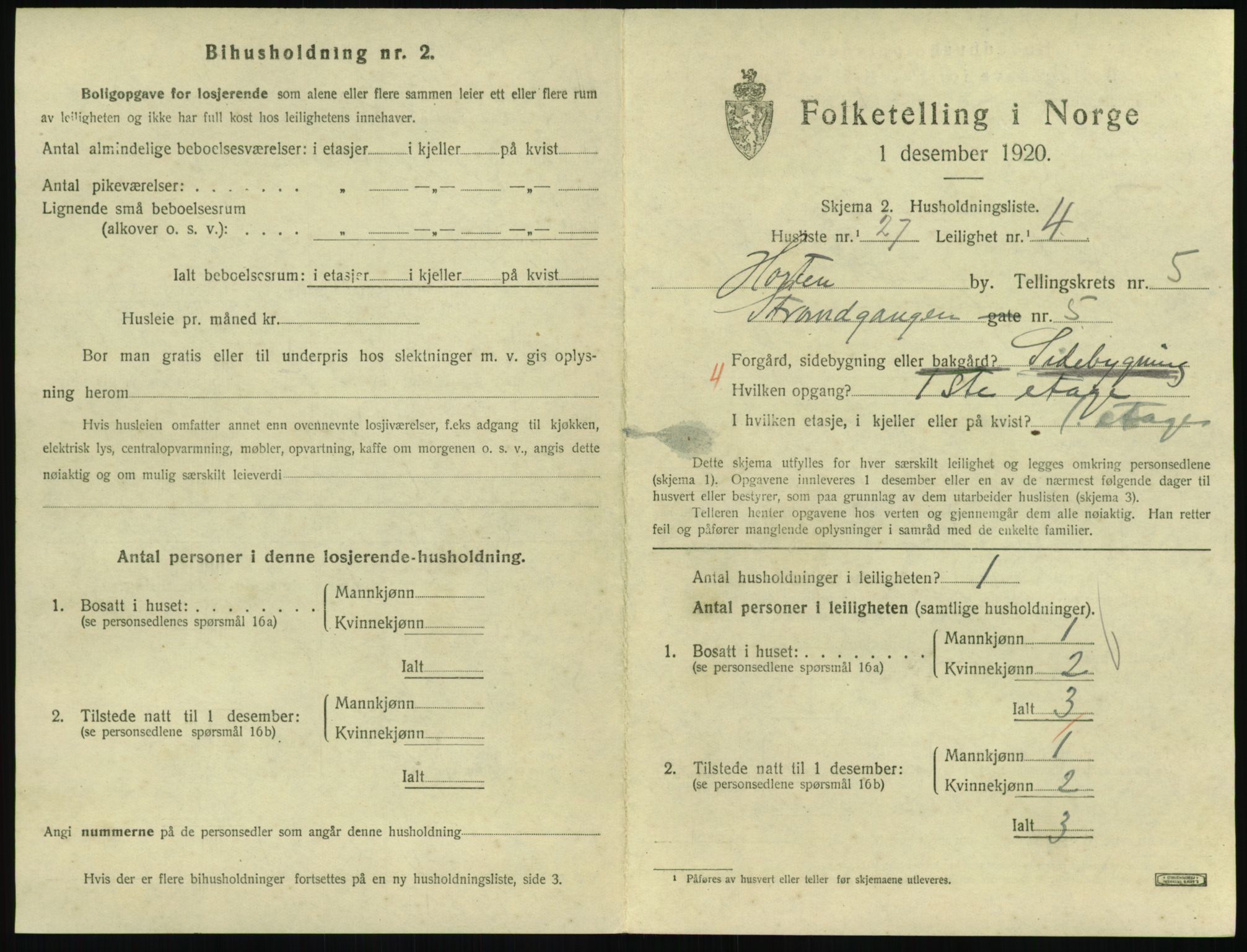 SAKO, 1920 census for Horten, 1920, p. 5743