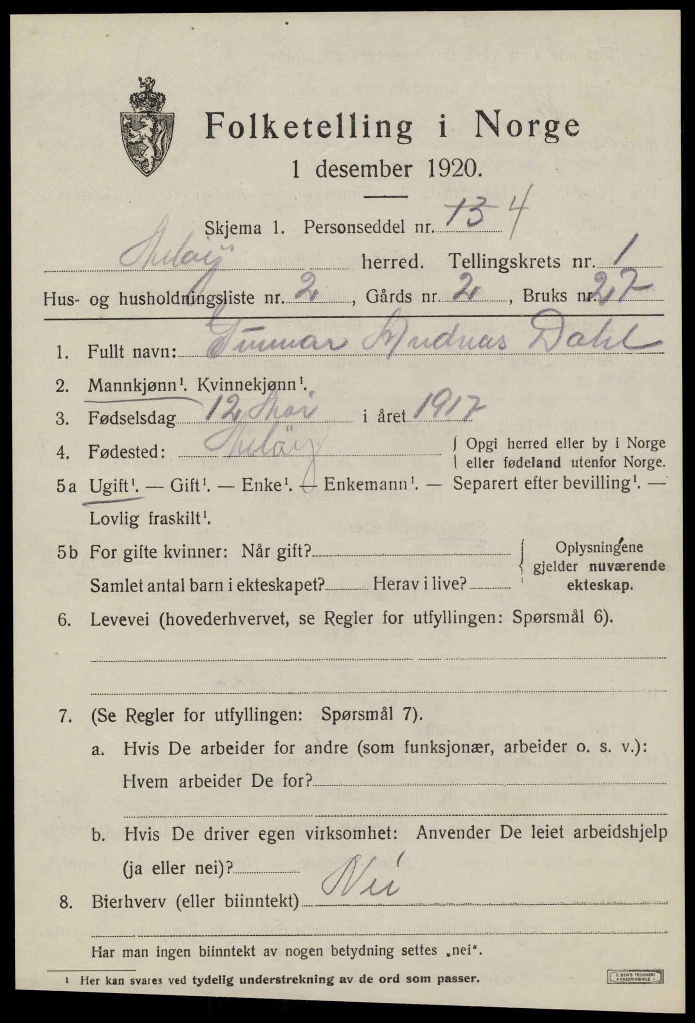 SAT, 1920 census for Meløy, 1920, p. 1481