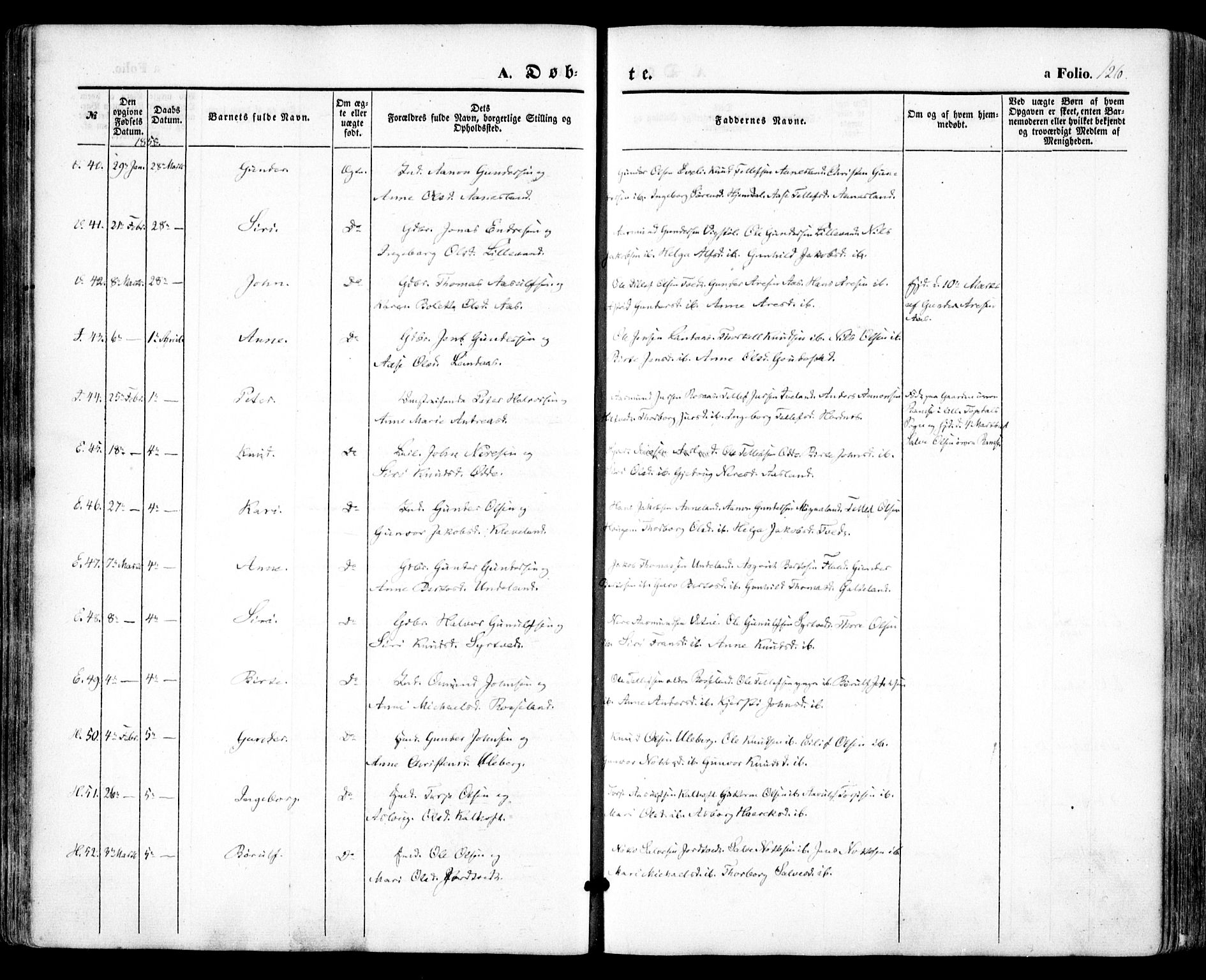 Evje sokneprestkontor, AV/SAK-1111-0008/F/Fa/Faa/L0005: Parish register (official) no. A 5, 1843-1865, p. 126