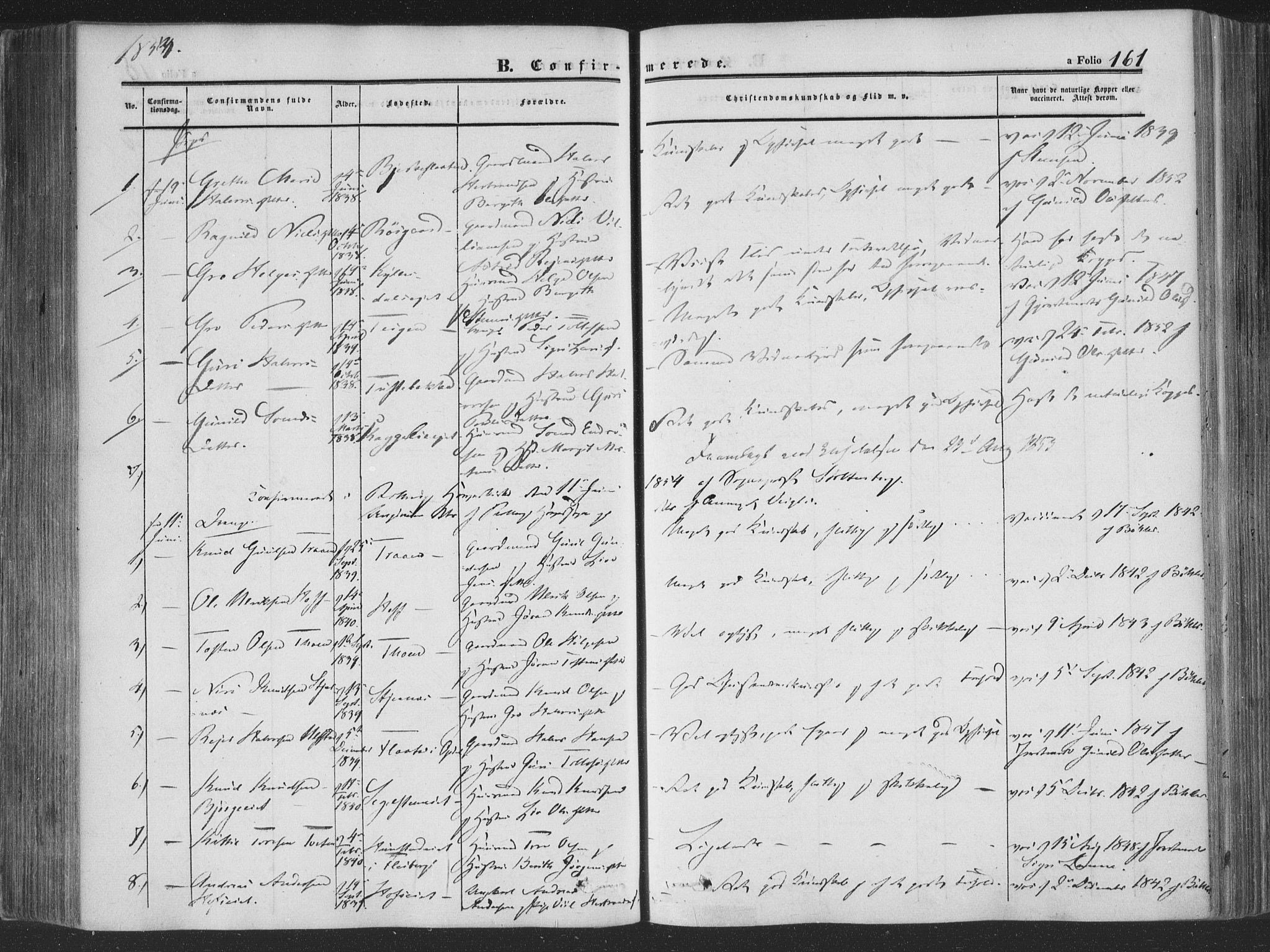 Rollag kirkebøker, SAKO/A-240/F/Fa/L0008: Parish register (official) no. I 8, 1847-1860, p. 161