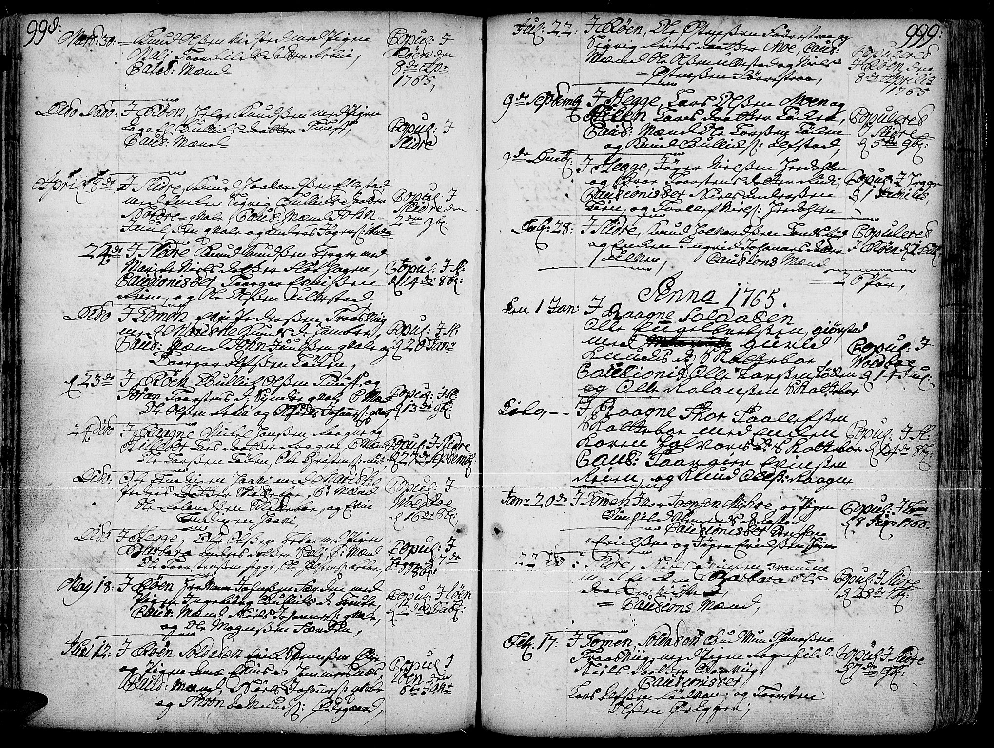 Slidre prestekontor, AV/SAH-PREST-134/H/Ha/Haa/L0001: Parish register (official) no. 1, 1724-1814, p. 998-999
