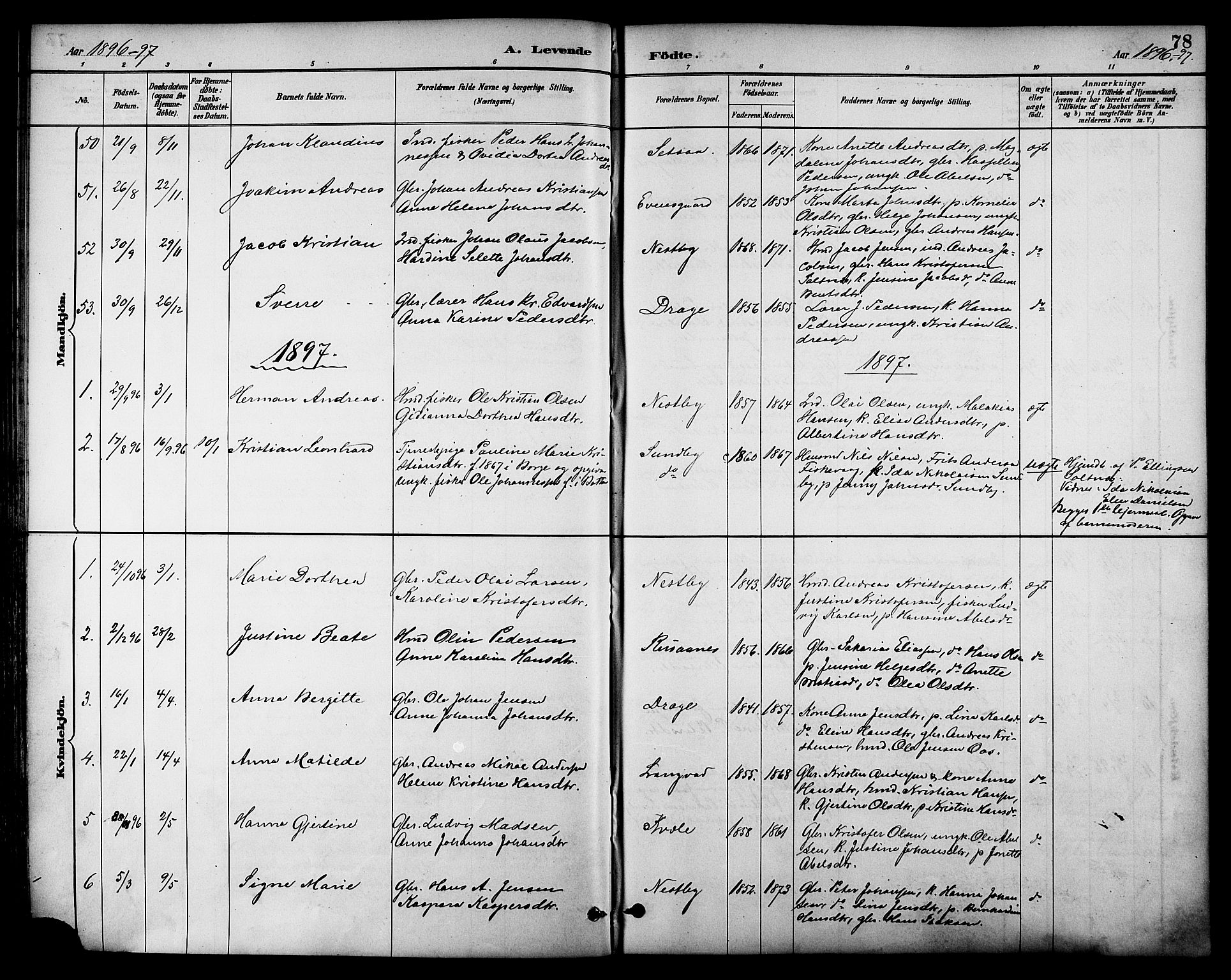 Ministerialprotokoller, klokkerbøker og fødselsregistre - Nordland, SAT/A-1459/847/L0669: Parish register (official) no. 847A09, 1887-1901, p. 78