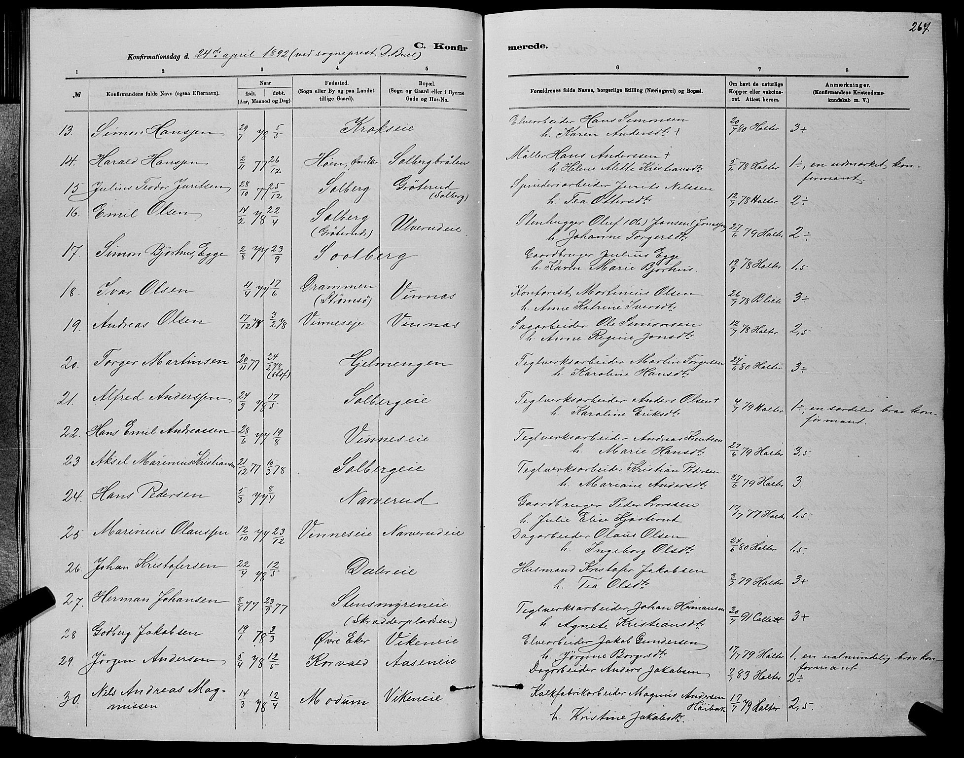 Nedre Eiker kirkebøker, AV/SAKO-A-612/G/Ga/L0002: Parish register (copy) no. 2, 1880-1896, p. 267