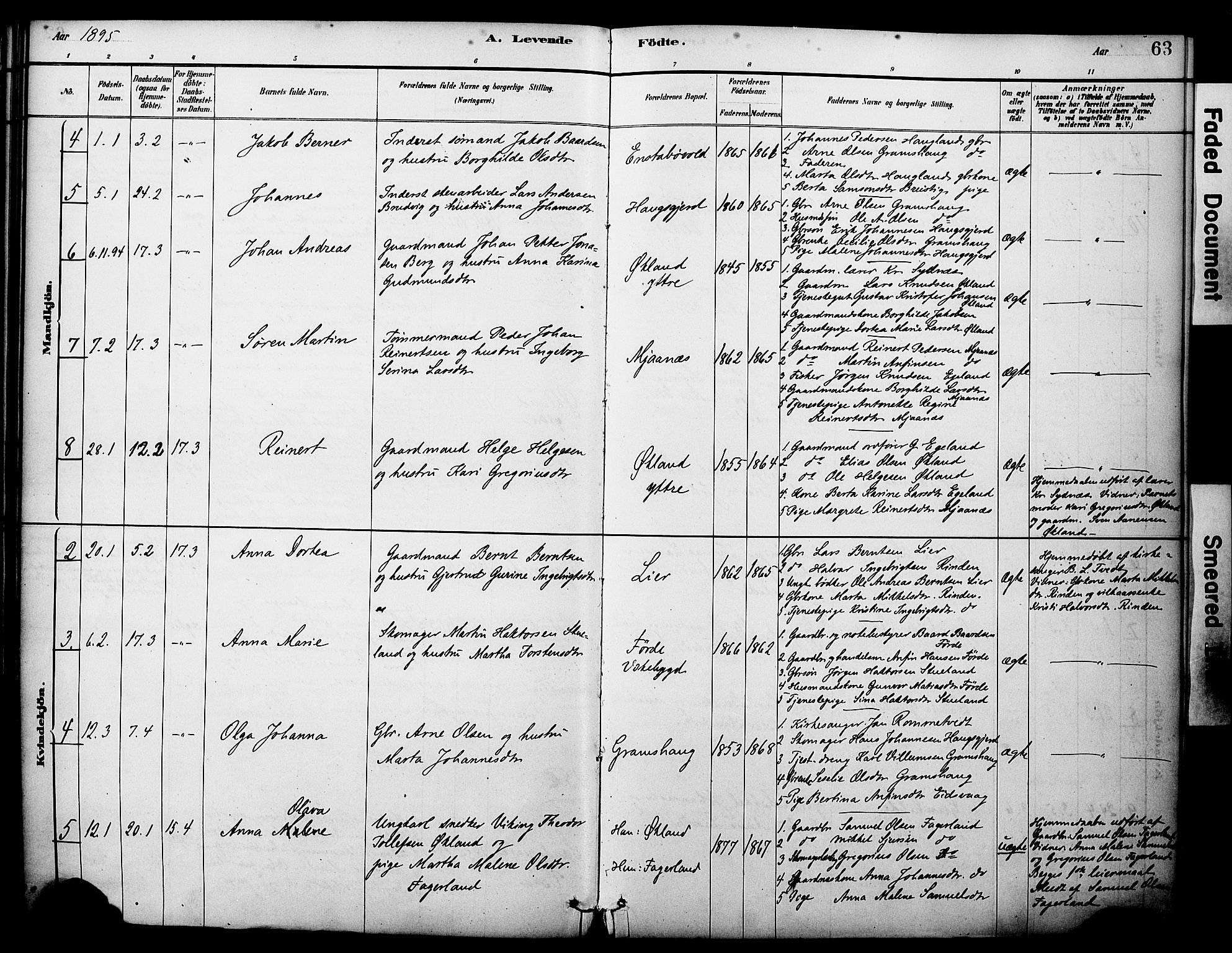 Sveio Sokneprestembete, SAB/A-78501/H/Haa: Parish register (official) no. C 2, 1881-1899, p. 63
