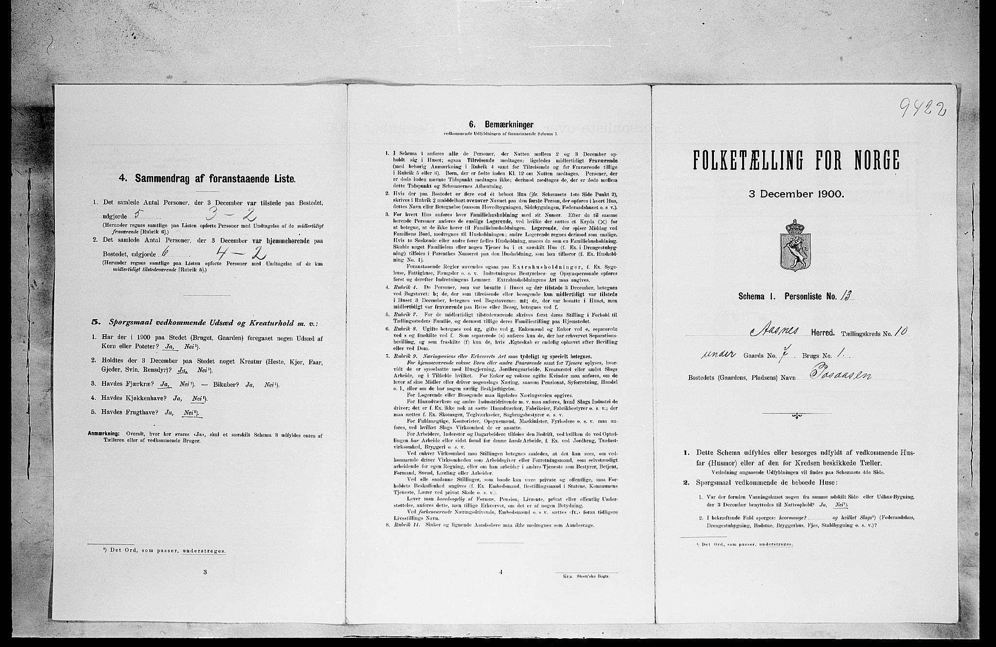 SAH, 1900 census for Åsnes, 1900, p. 1617