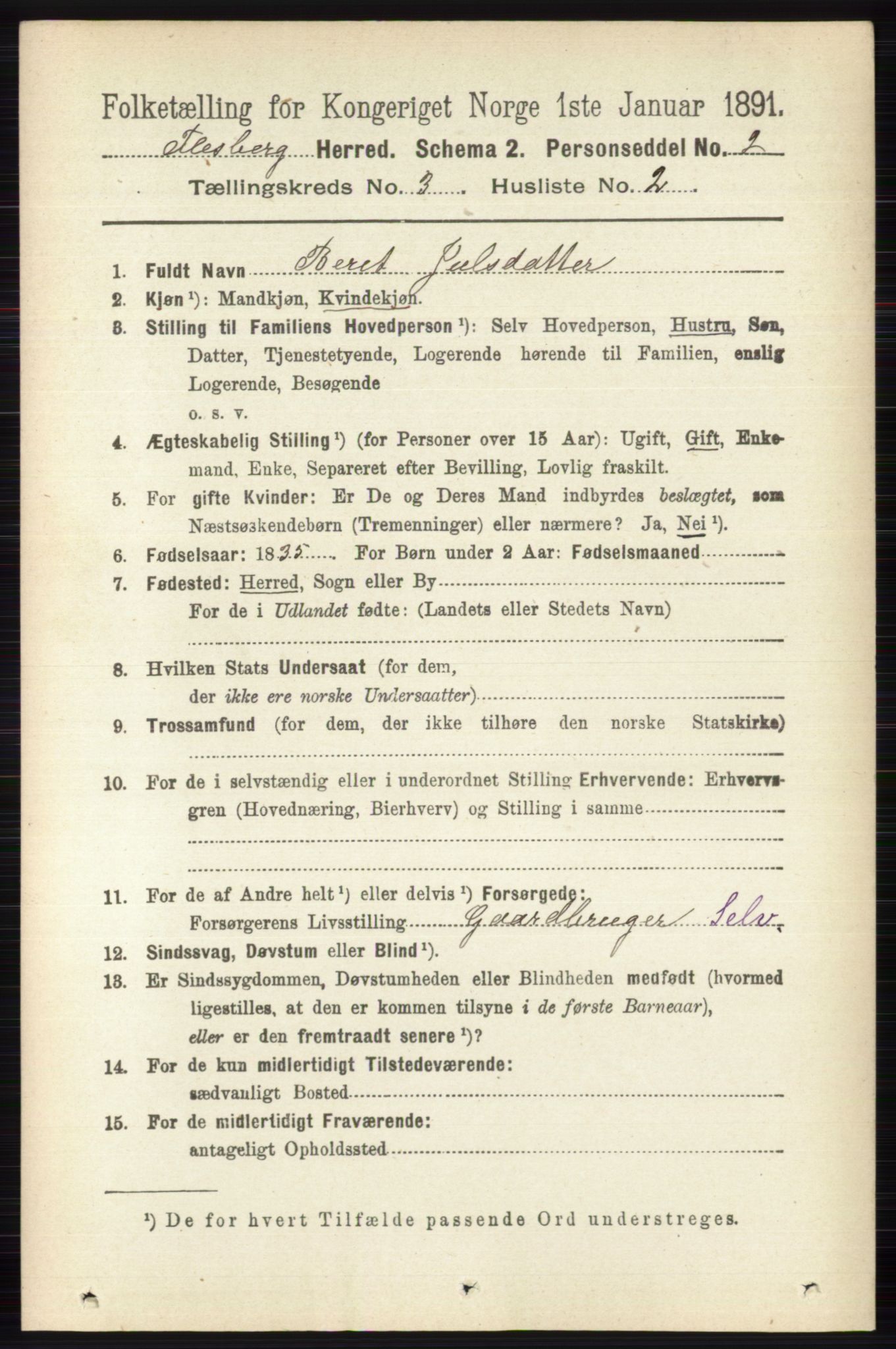 RA, 1891 census for 0631 Flesberg, 1891, p. 415