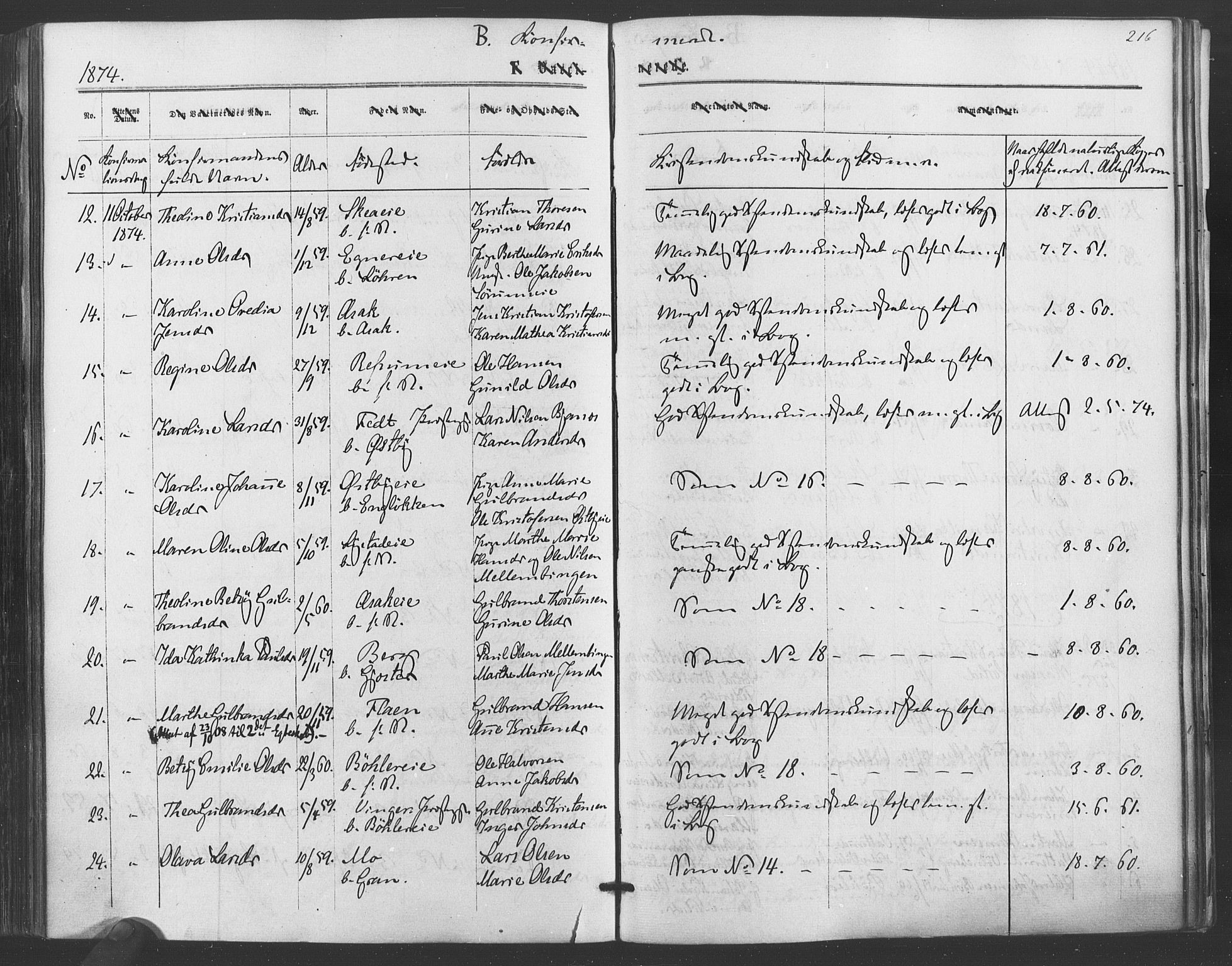 Sørum prestekontor Kirkebøker, AV/SAO-A-10303/F/Fa/L0006: Parish register (official) no. I 6, 1864-1877, p. 216