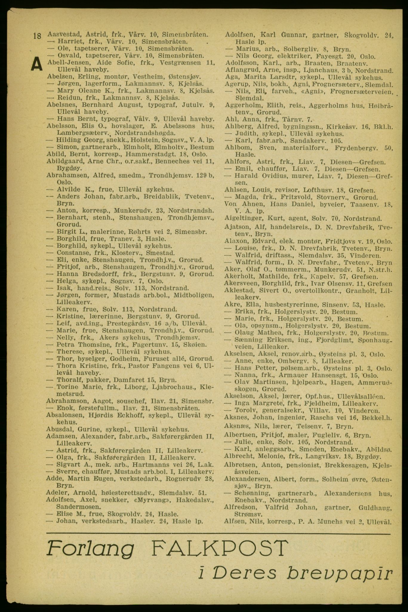 Aker adressebok/adressekalender, PUBL/001/A/004: Aker adressebok, 1929, p. 18