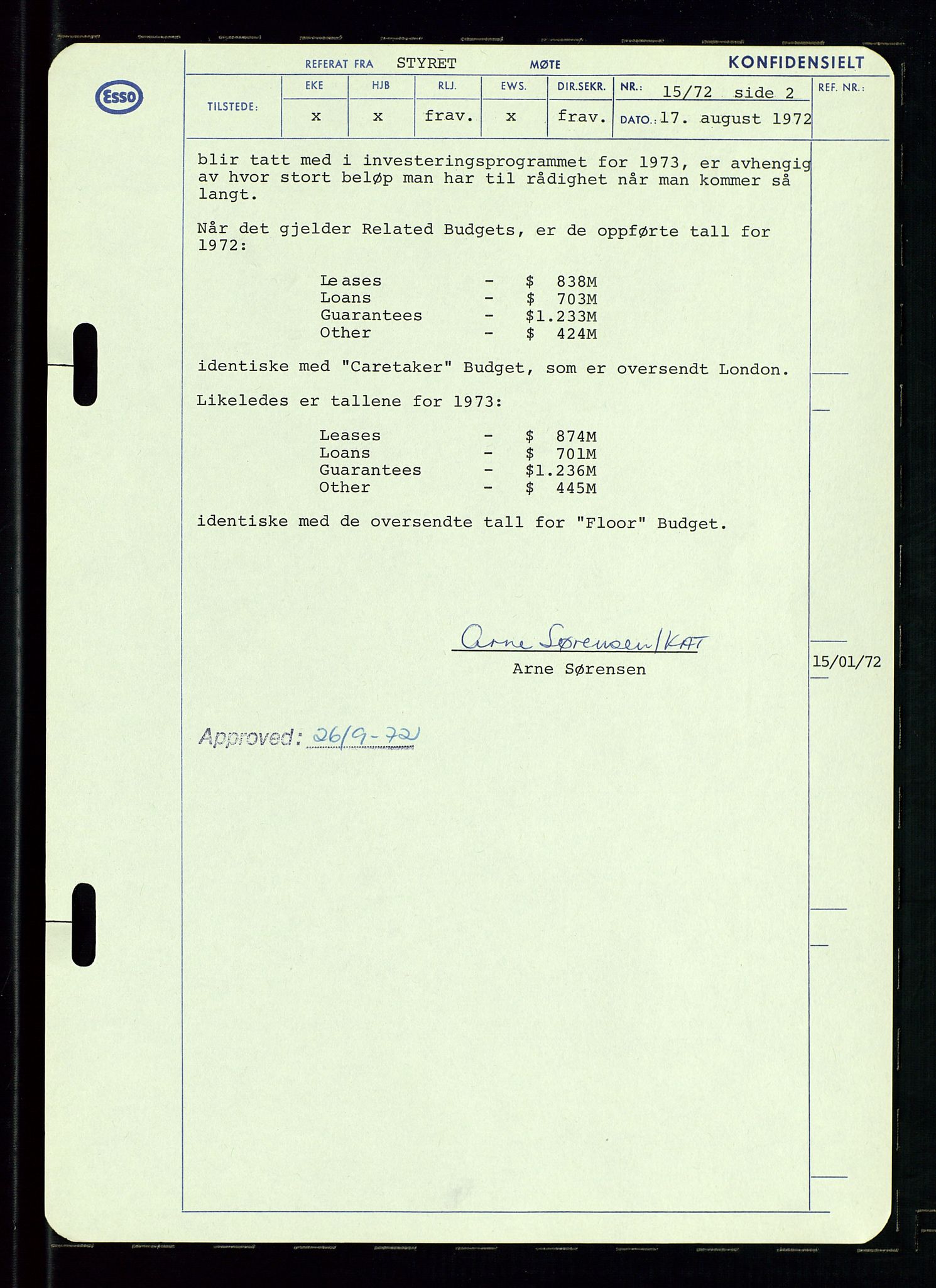 Pa 0982 - Esso Norge A/S, AV/SAST-A-100448/A/Aa/L0003/0002: Den administrerende direksjon Board minutes (styrereferater) og Bedriftforsamlingsprotokoll / Den administrerende direksjon Board minutes (styrereferater), 1970-1974, p. 106