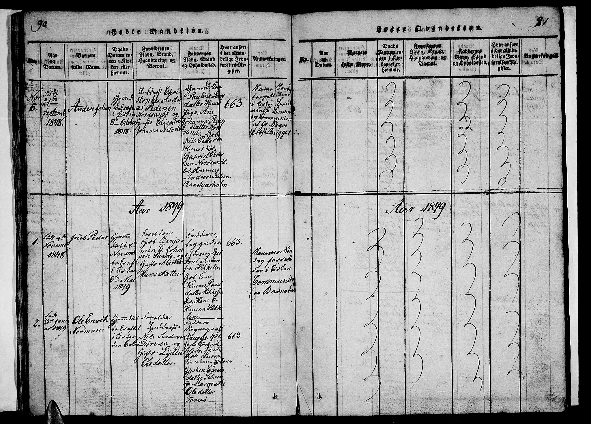 Ministerialprotokoller, klokkerbøker og fødselsregistre - Nordland, SAT/A-1459/840/L0581: Parish register (copy) no. 840C01, 1820-1873, p. 90-91