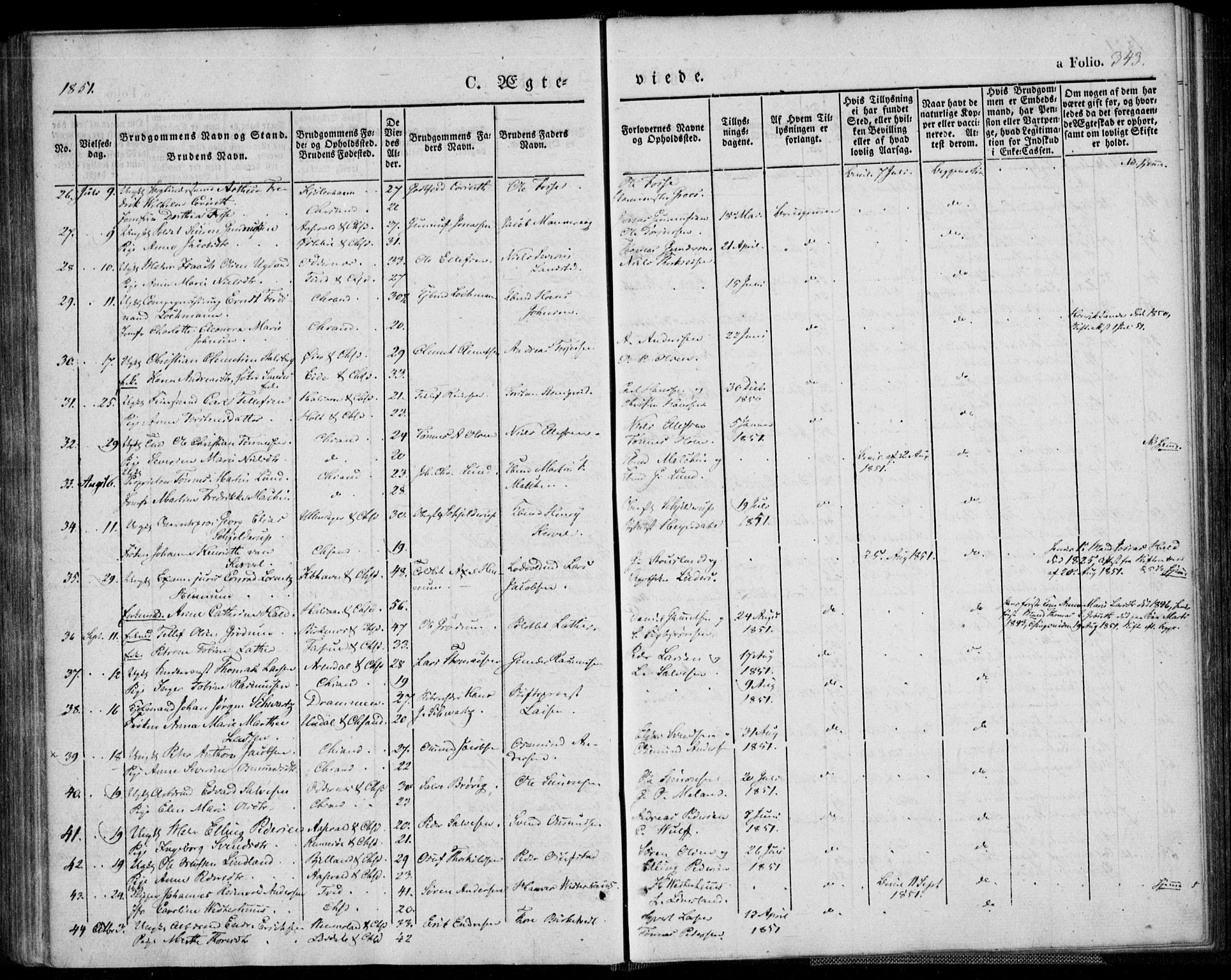 Kristiansand domprosti, SAK/1112-0006/F/Fa/L0013: Parish register (official) no. A 13, 1842-1851, p. 343