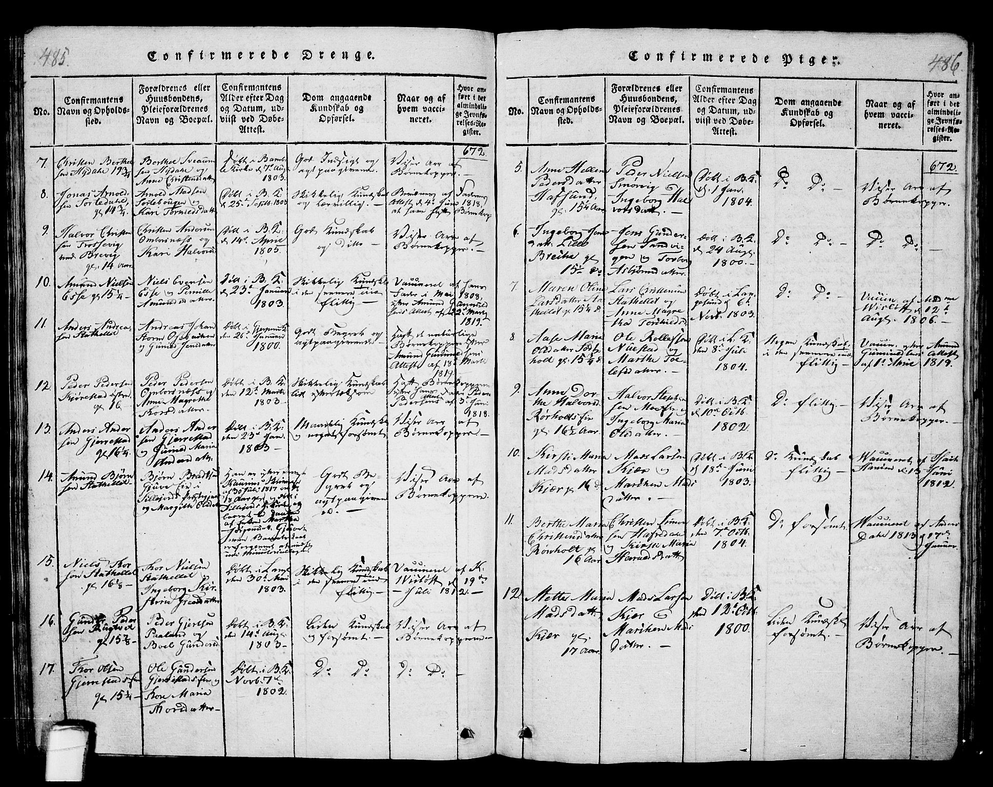 Langesund kirkebøker, SAKO/A-280/G/Ga/L0003: Parish register (copy) no. 3, 1815-1858, p. 485-486
