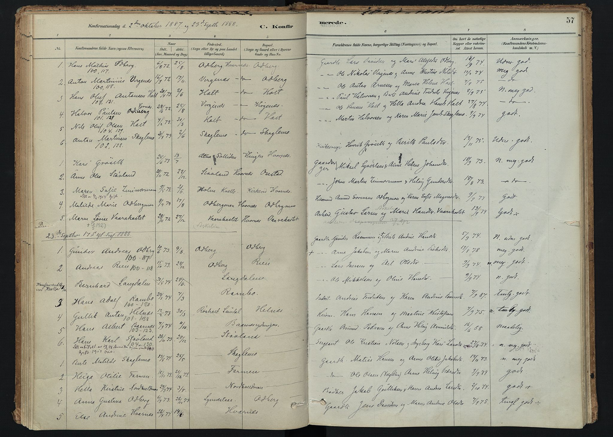 Hedrum kirkebøker, SAKO/A-344/F/Fc/L0001: Parish register (official) no. III 1, 1881-1906, p. 57