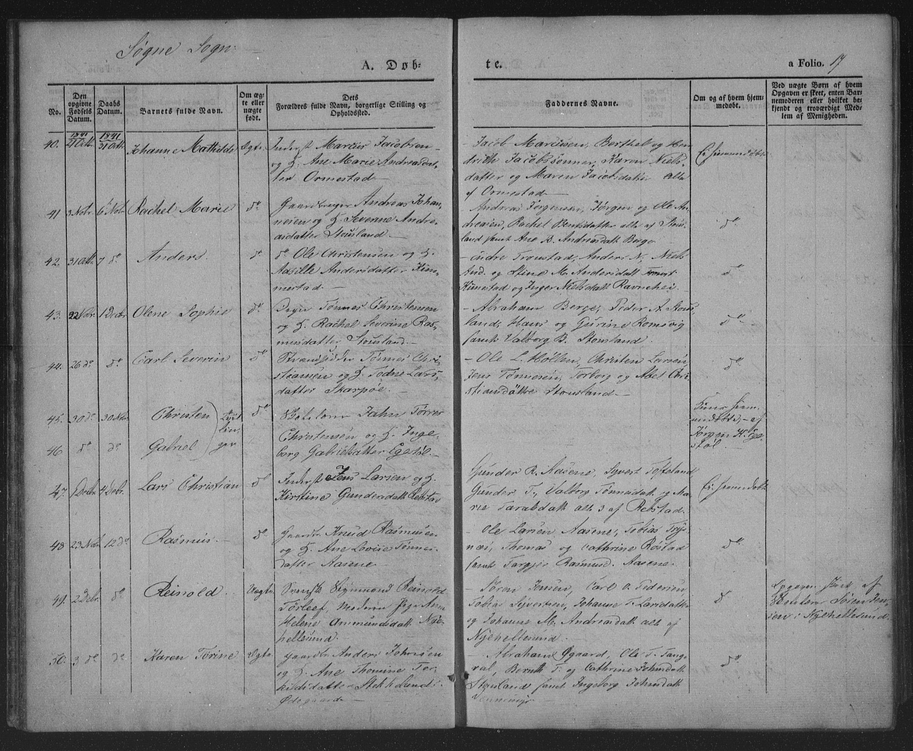 Søgne sokneprestkontor, AV/SAK-1111-0037/F/Fa/Fab/L0009: Parish register (official) no. A 9, 1838-1853, p. 17