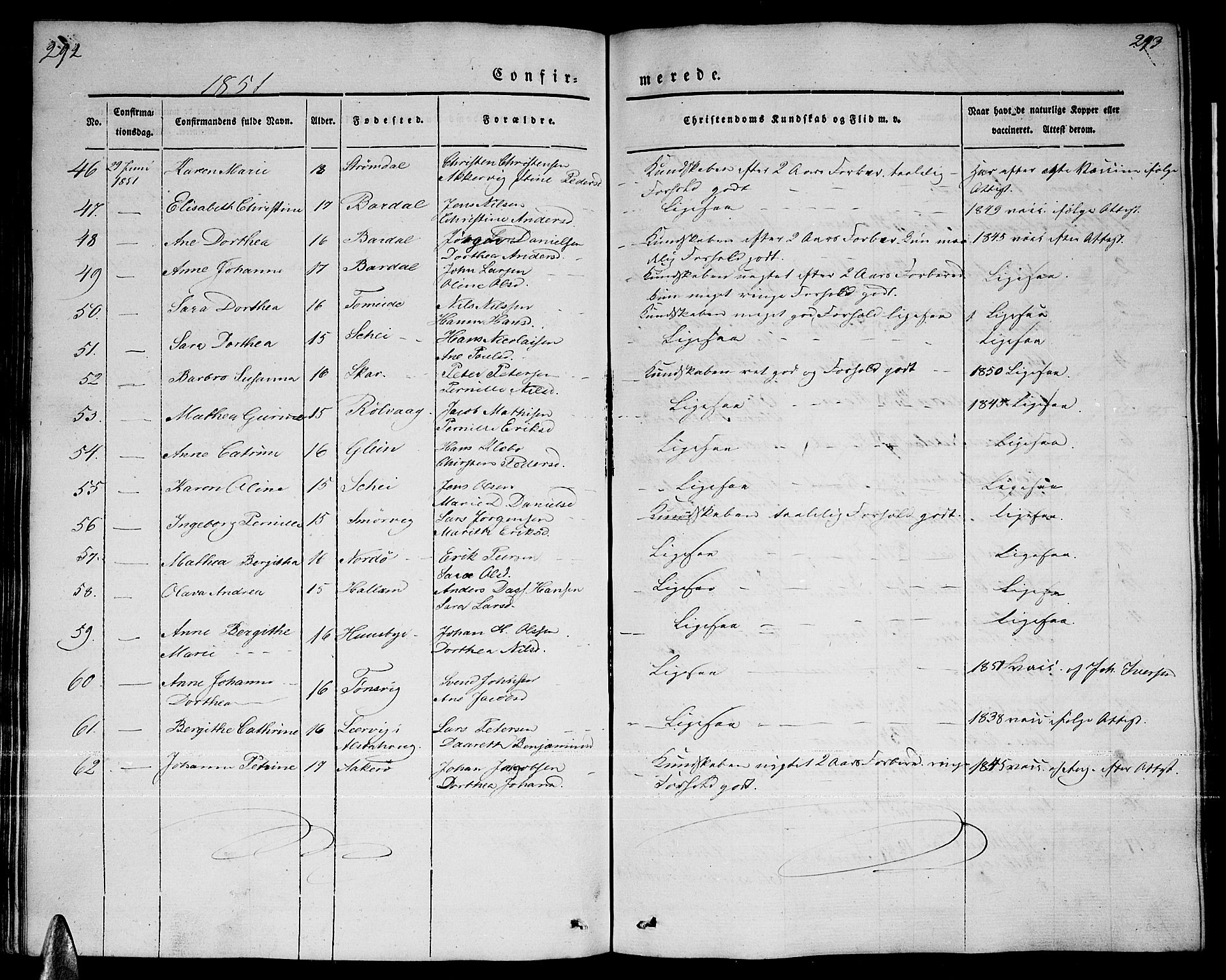 Ministerialprotokoller, klokkerbøker og fødselsregistre - Nordland, AV/SAT-A-1459/838/L0555: Parish register (copy) no. 838C02, 1842-1861, p. 292-293