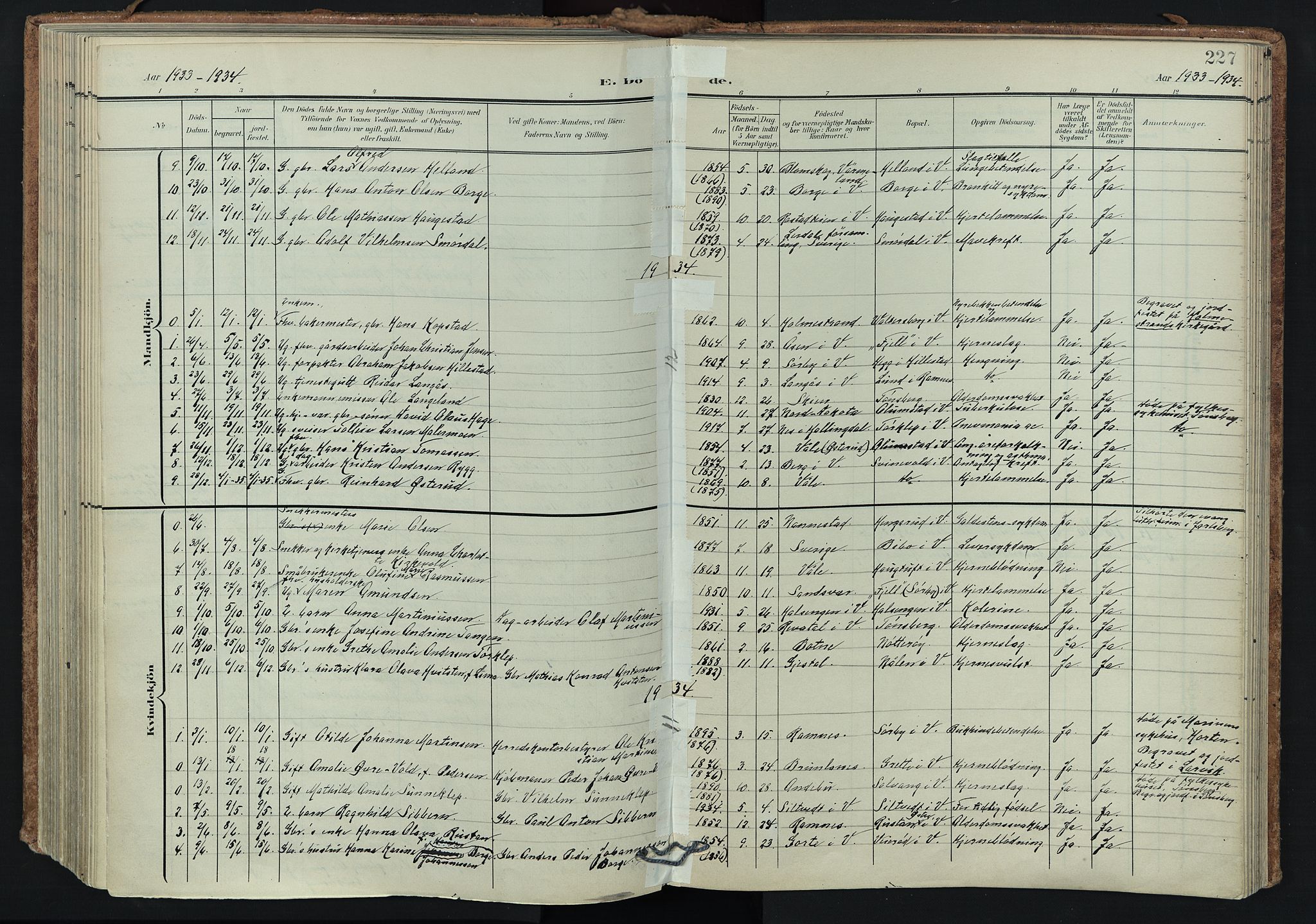 Våle kirkebøker, SAKO/A-334/F/Fa/L0012: Parish register (official) no. I 12, 1907-1934, p. 227