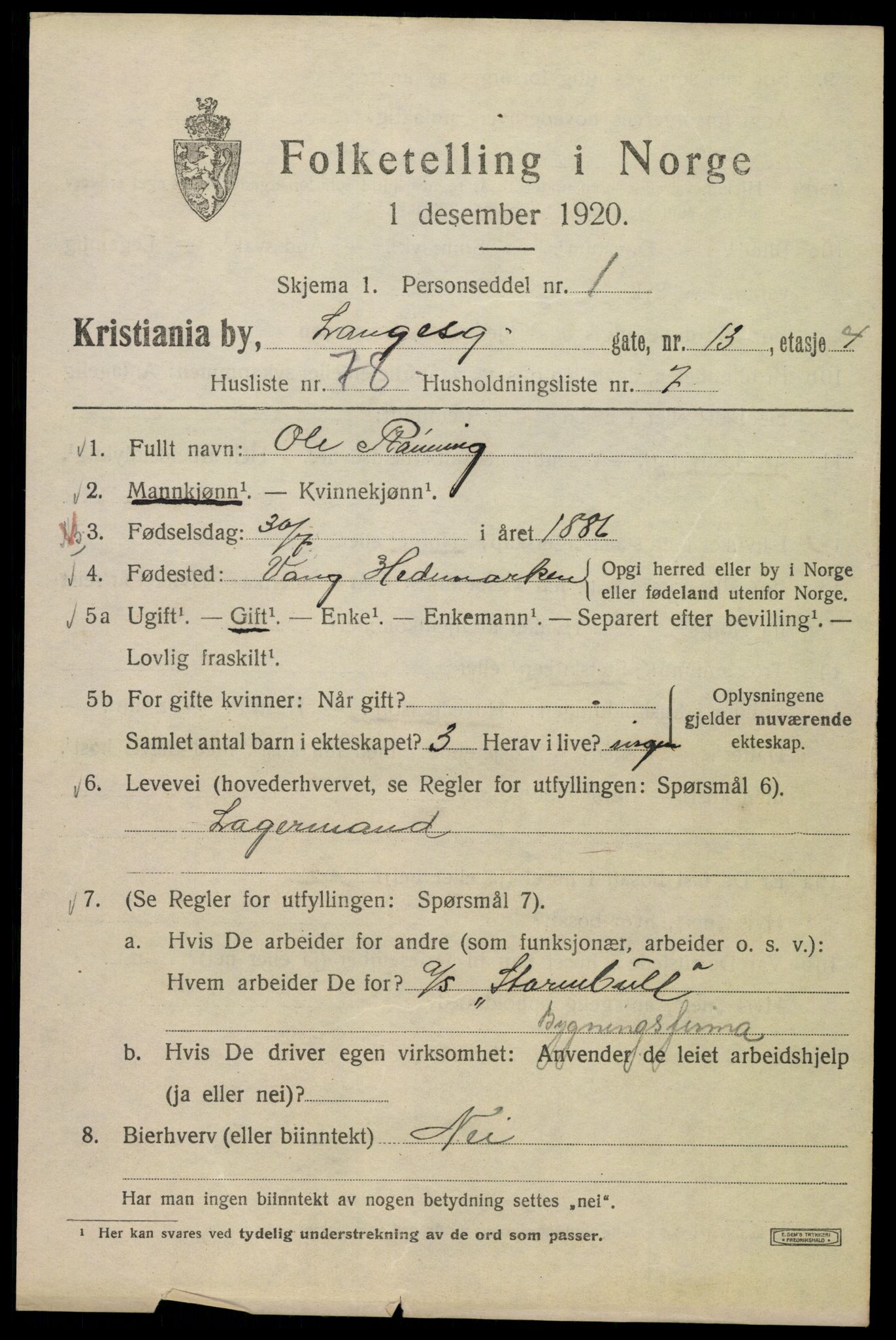 SAO, 1920 census for Kristiania, 1920, p. 358729