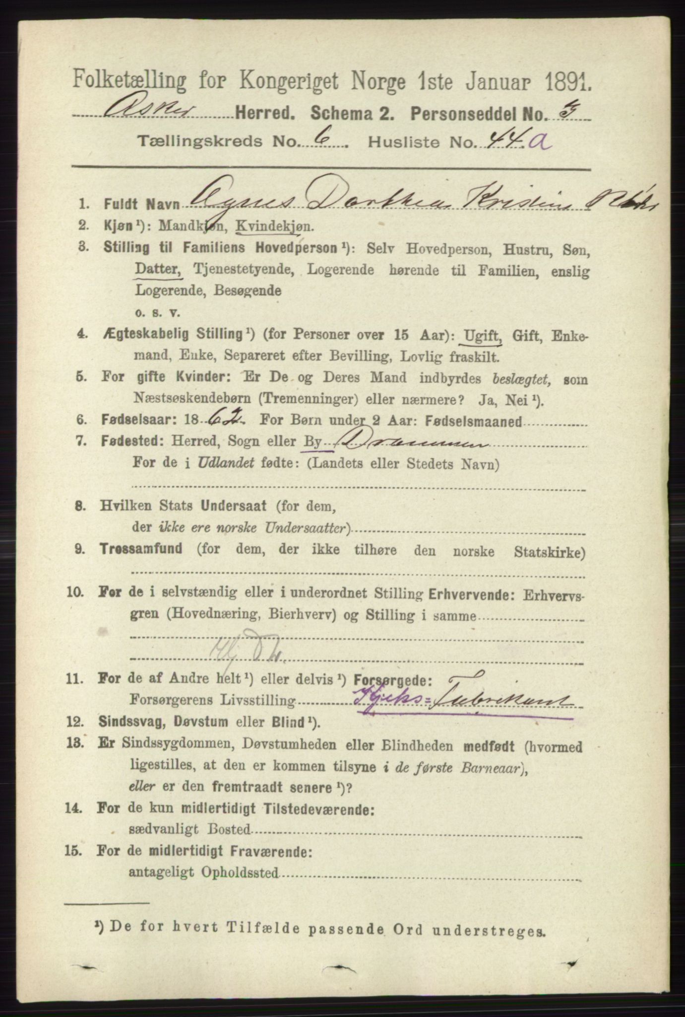 RA, 1891 census for 0220 Asker, 1891, p. 4456