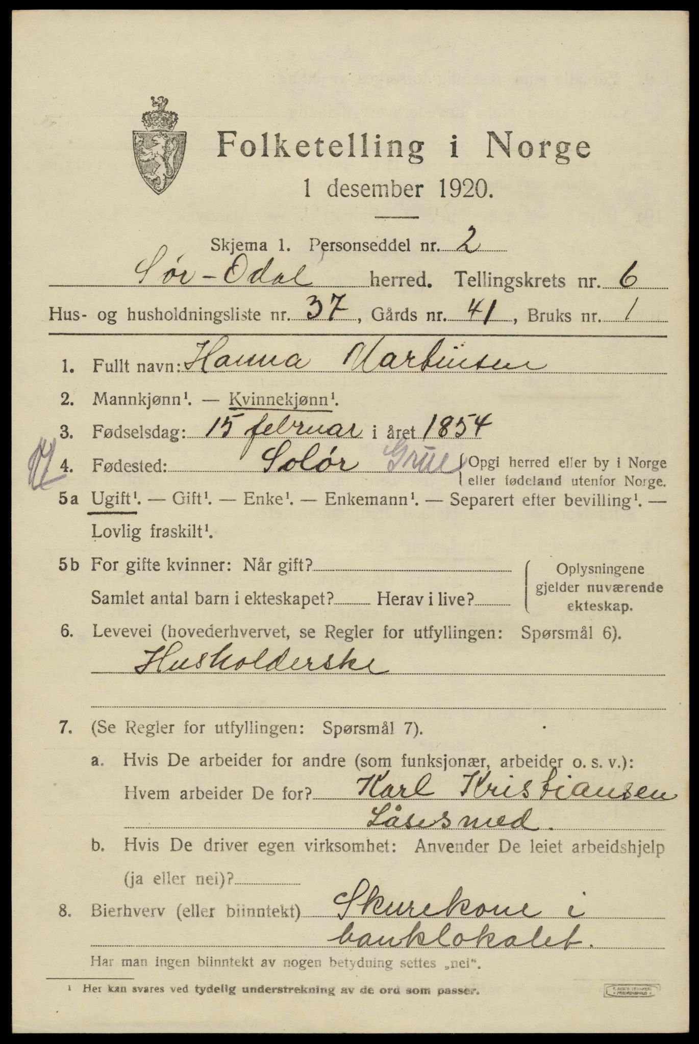 SAH, 1920 census for Sør-Odal, 1920, p. 7201