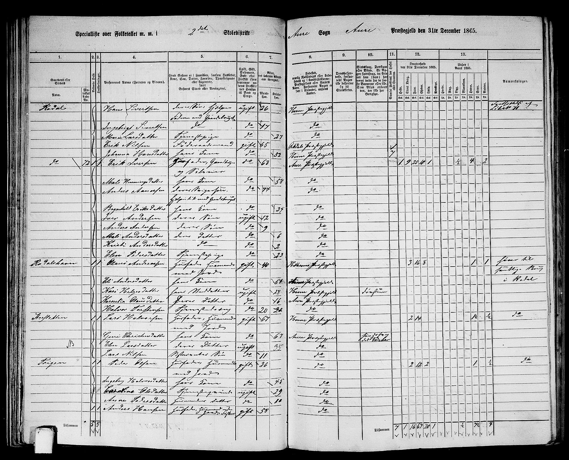 RA, 1865 census for Aure, 1865, p. 37