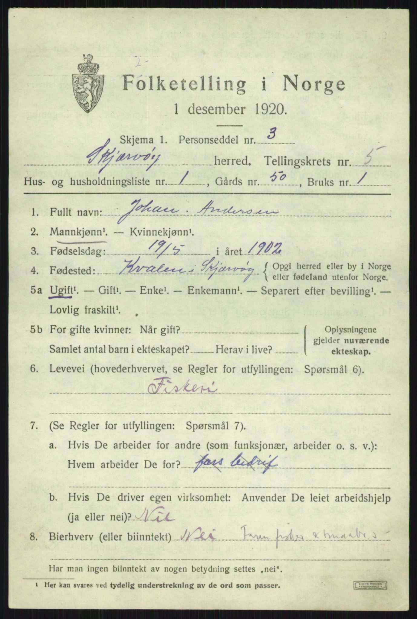 SATØ, 1920 census for Skjervøy, 1920, p. 2921