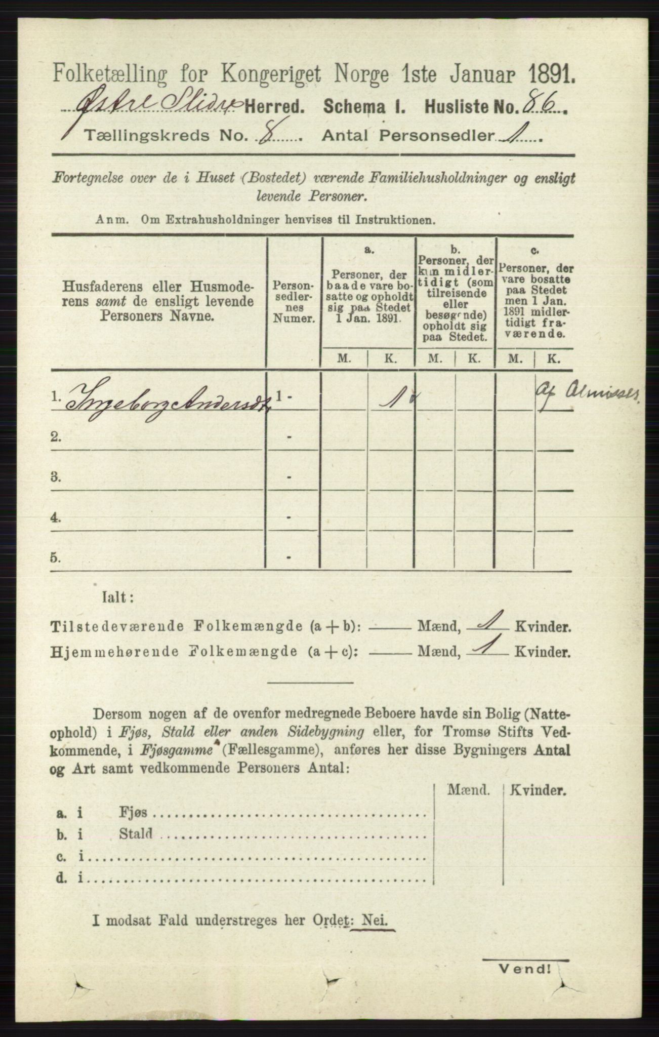 RA, 1891 census for 0544 Øystre Slidre, 1891, p. 2547