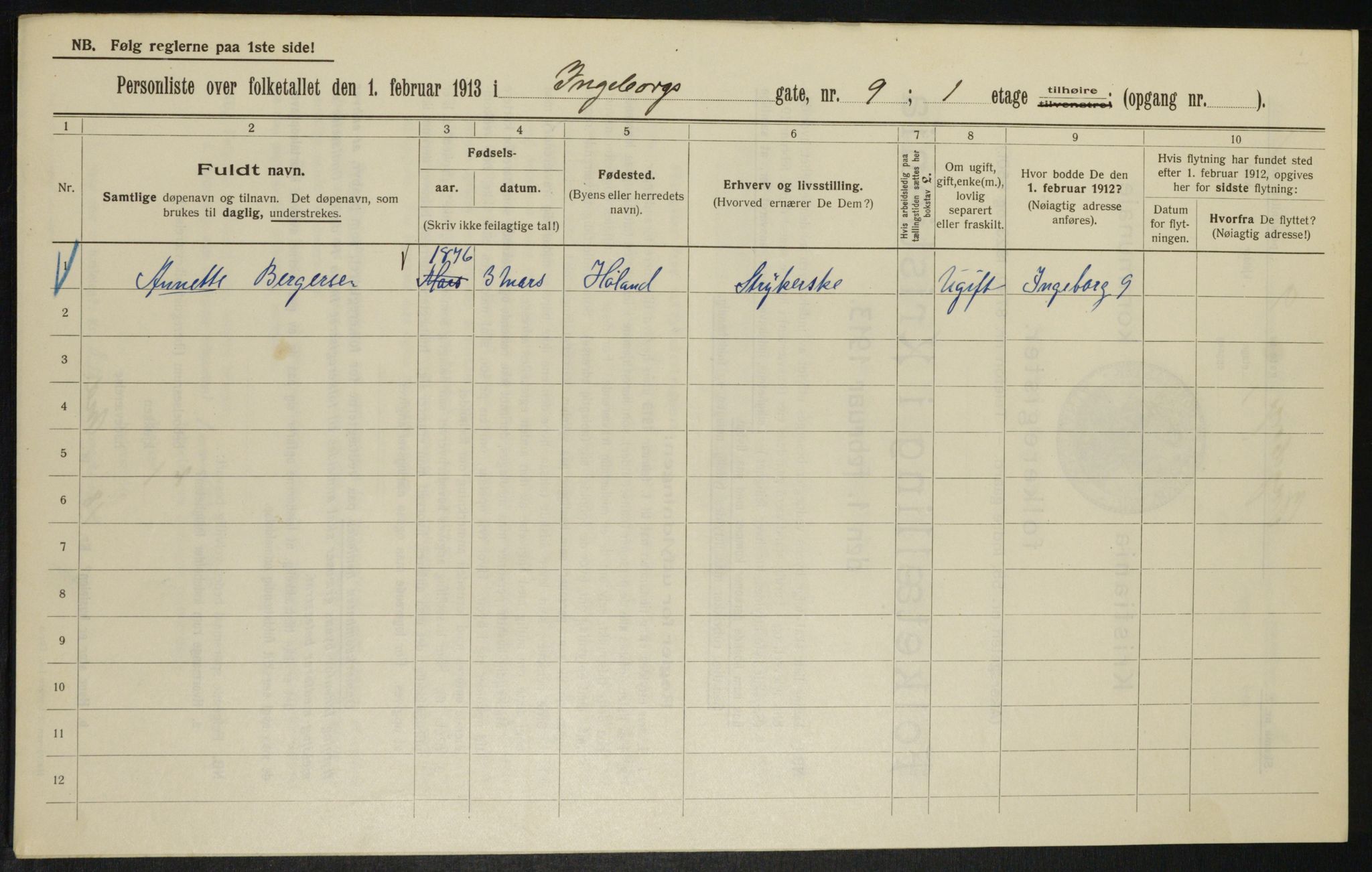 OBA, Municipal Census 1913 for Kristiania, 1913, p. 43630