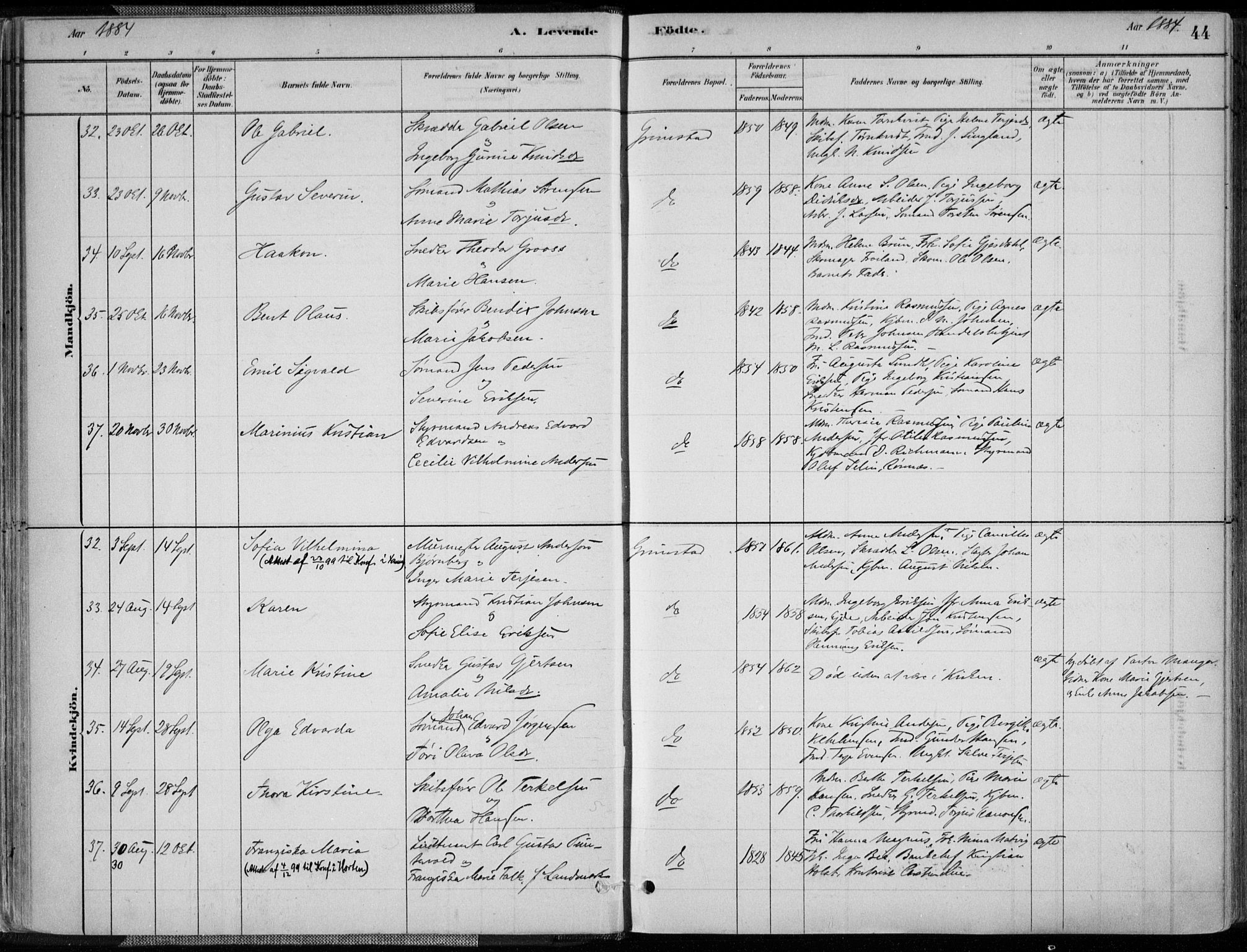 Grimstad sokneprestkontor, AV/SAK-1111-0017/F/Fa/L0003: Parish register (official) no. A 2, 1882-1912, p. 44