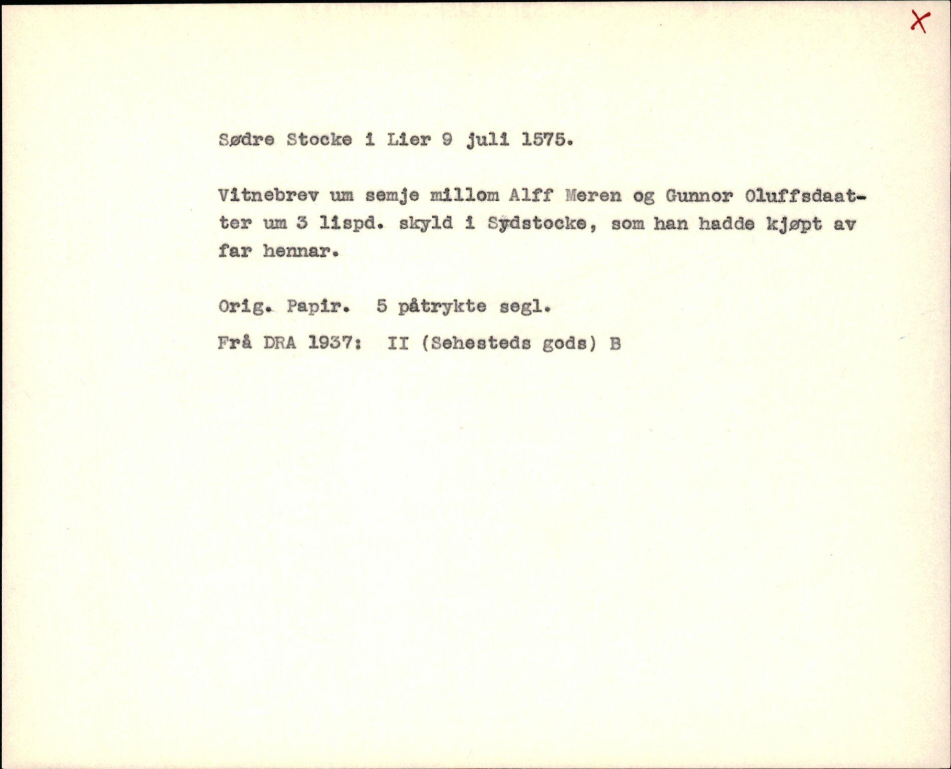 Riksarkivets diplomsamling, AV/RA-EA-5965/F35/F35f/L0001: Regestsedler: Diplomer fra DRA 1937 og 1996, p. 523