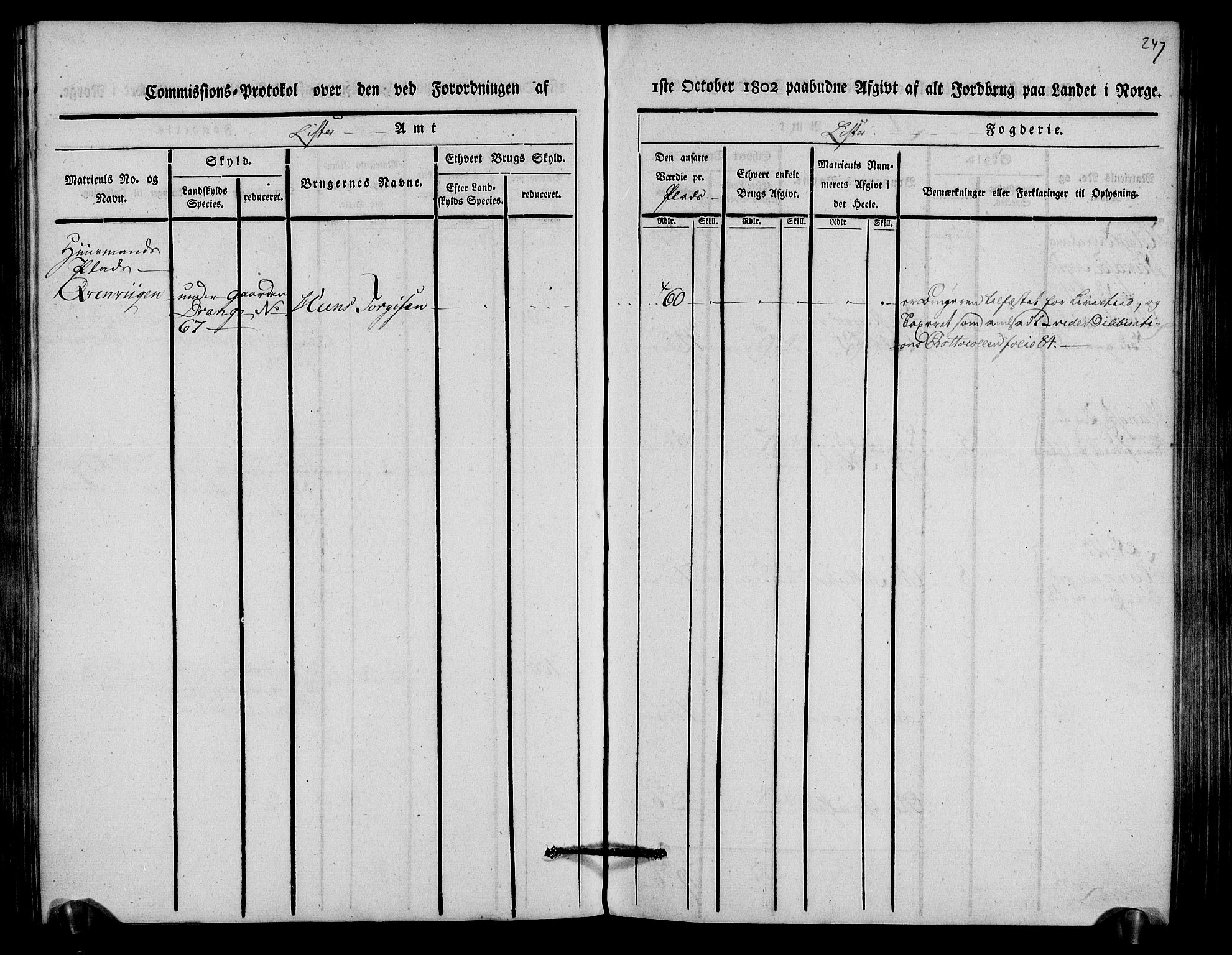 Rentekammeret inntil 1814, Realistisk ordnet avdeling, RA/EA-4070/N/Ne/Nea/L0093: Lista fogderi. Kommisjonsprotokoll "Nr. 2", for Fjotland, Spind, Herad, Vanse og Kvås sogn, 1803, p. 127