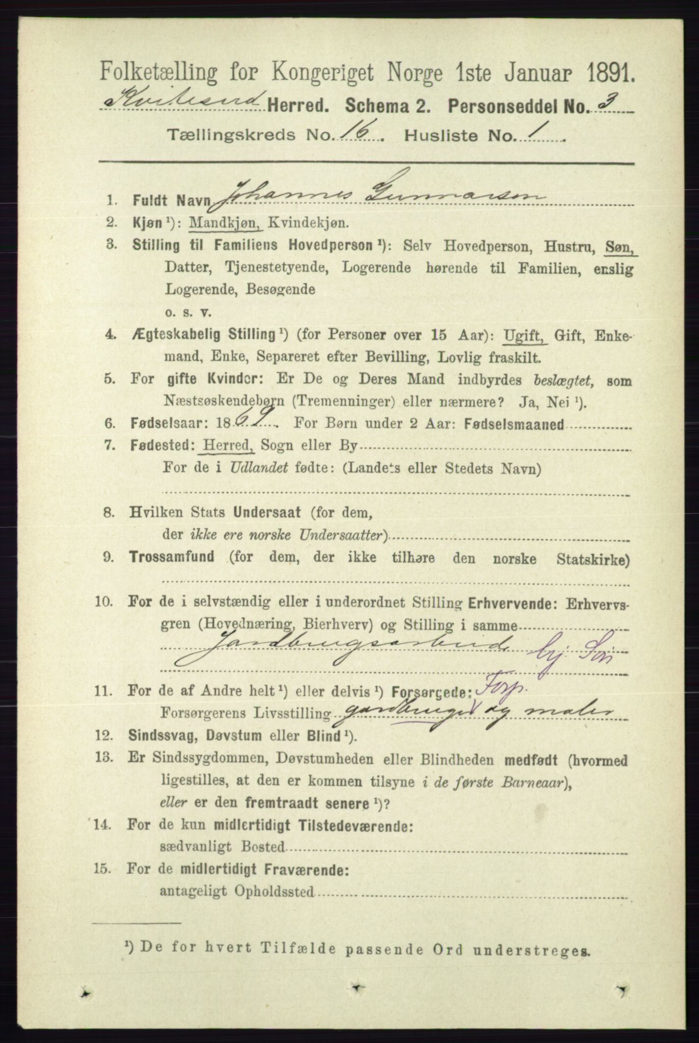 RA, 1891 census for 0829 Kviteseid, 1891, p. 3637