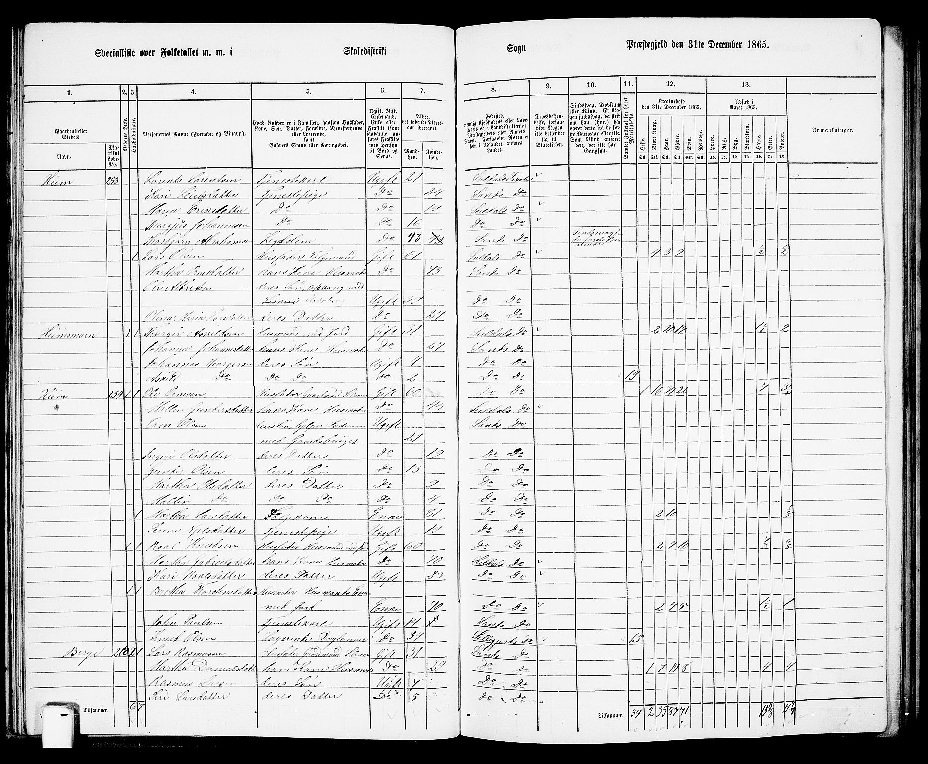 RA, 1865 census for Sand, 1865, p. 39