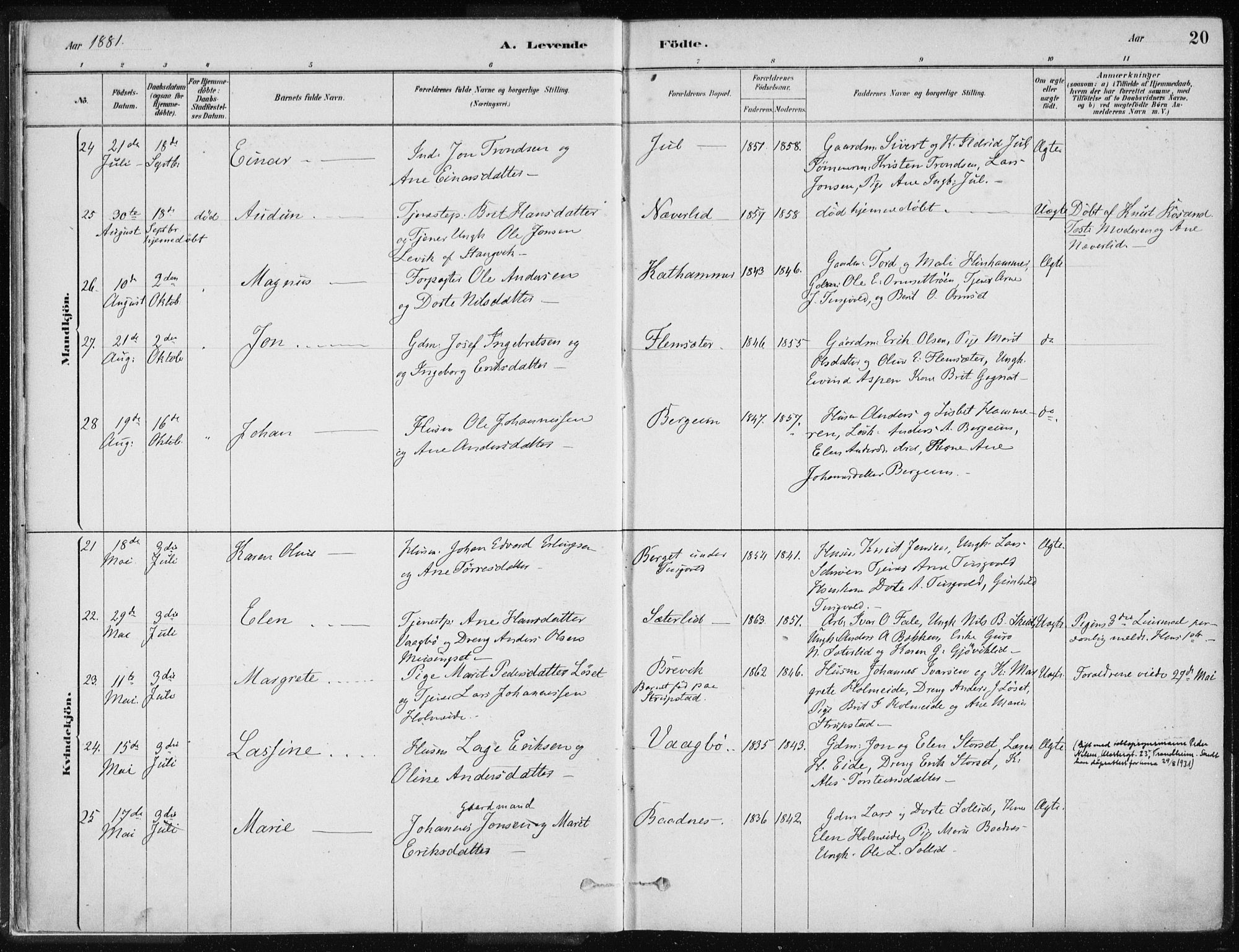 Ministerialprotokoller, klokkerbøker og fødselsregistre - Møre og Romsdal, AV/SAT-A-1454/586/L0987: Parish register (official) no. 586A13, 1879-1892, p. 20