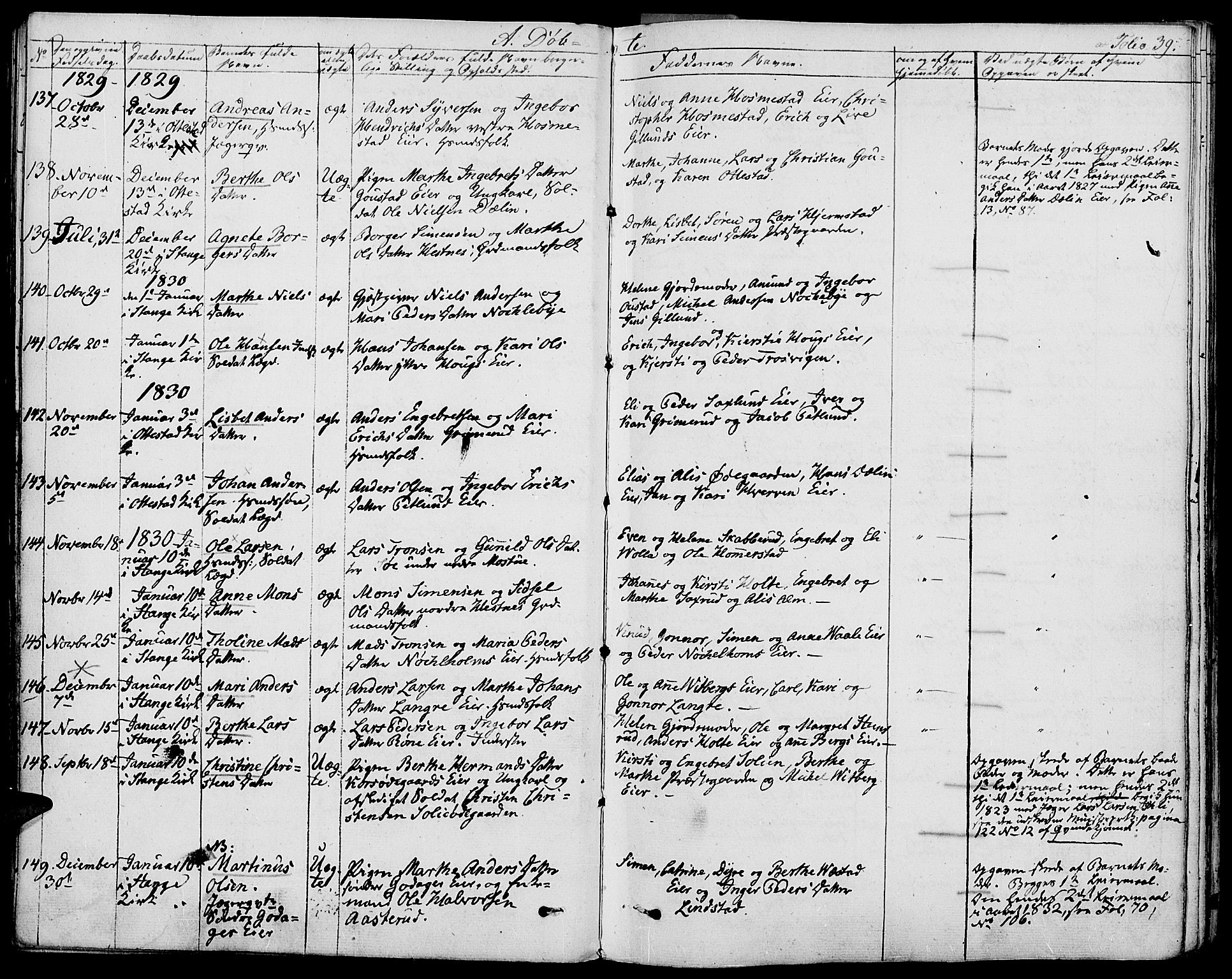 Stange prestekontor, SAH/PREST-002/K/L0009: Parish register (official) no. 9, 1826-1835, p. 39