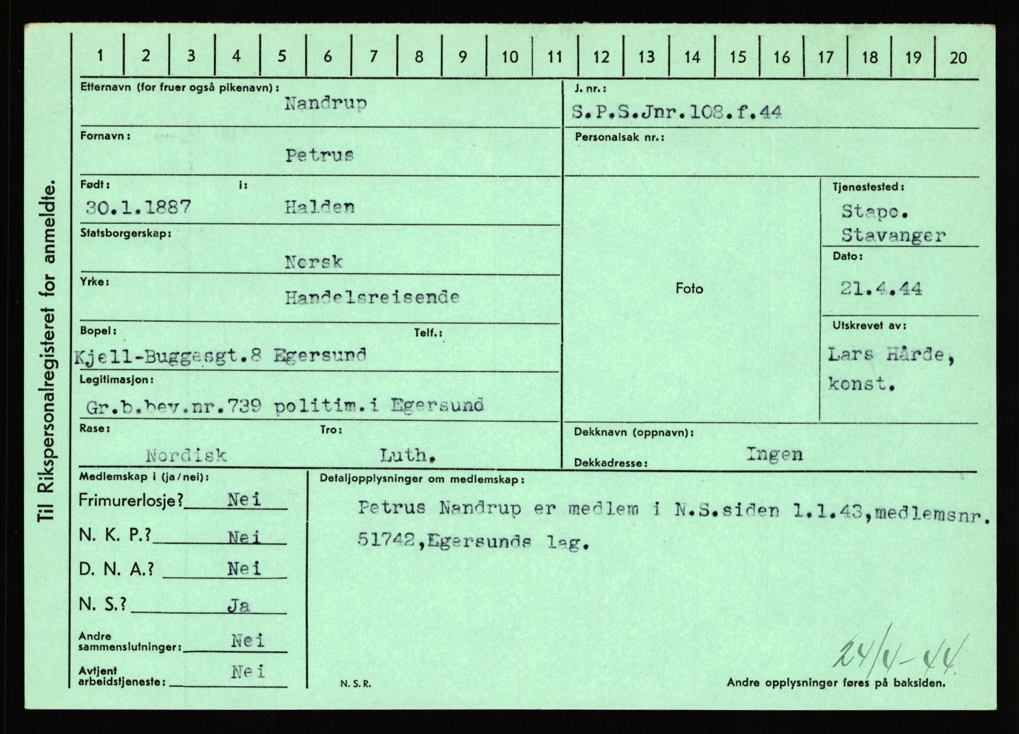 Statspolitiet - Hovedkontoret / Osloavdelingen, AV/RA-S-1329/C/Ca/L0011: Molberg - Nøstvold, 1943-1945, p. 1149