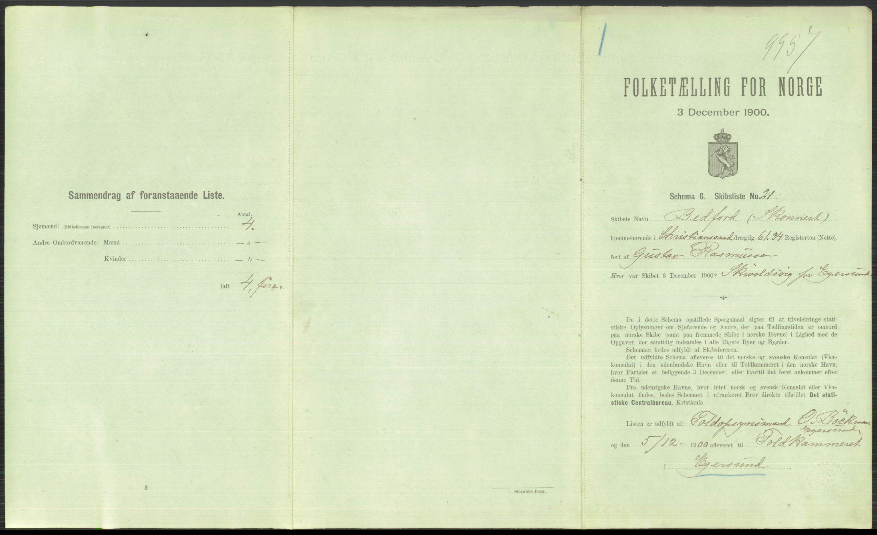 RA, 1900 Census - ship lists from ships in Norwegian harbours, harbours abroad and at sea, 1900, p. 875