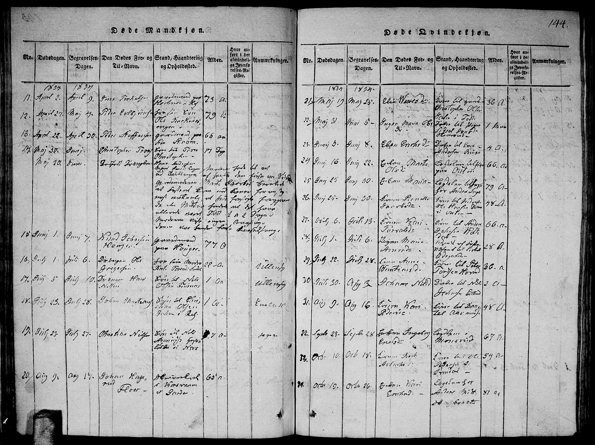 Fet prestekontor Kirkebøker, AV/SAO-A-10370a/G/Ga/L0001: Parish register (copy) no. I 1, 1815-1842, p. 144