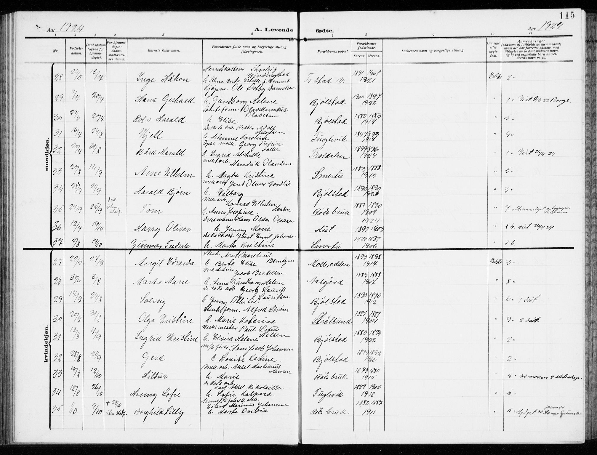 Kråkerøy prestekontor Kirkebøker, AV/SAO-A-10912/G/Ga/L0001: Parish register (copy) no. 1, 1908-1944, p. 115